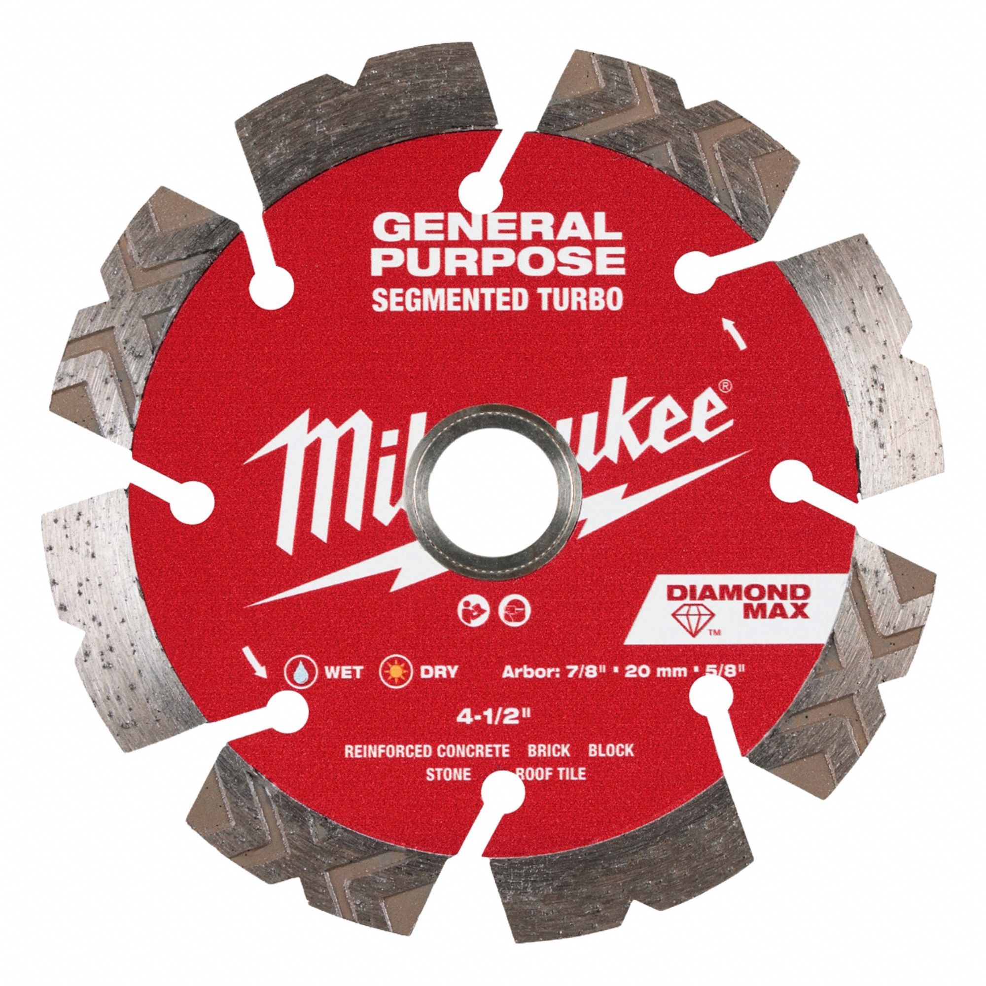 Diamond Saw Blade: Block/Brick/Concrete/Stone, 4 1/2 in Blade Dia., Wet/Dry