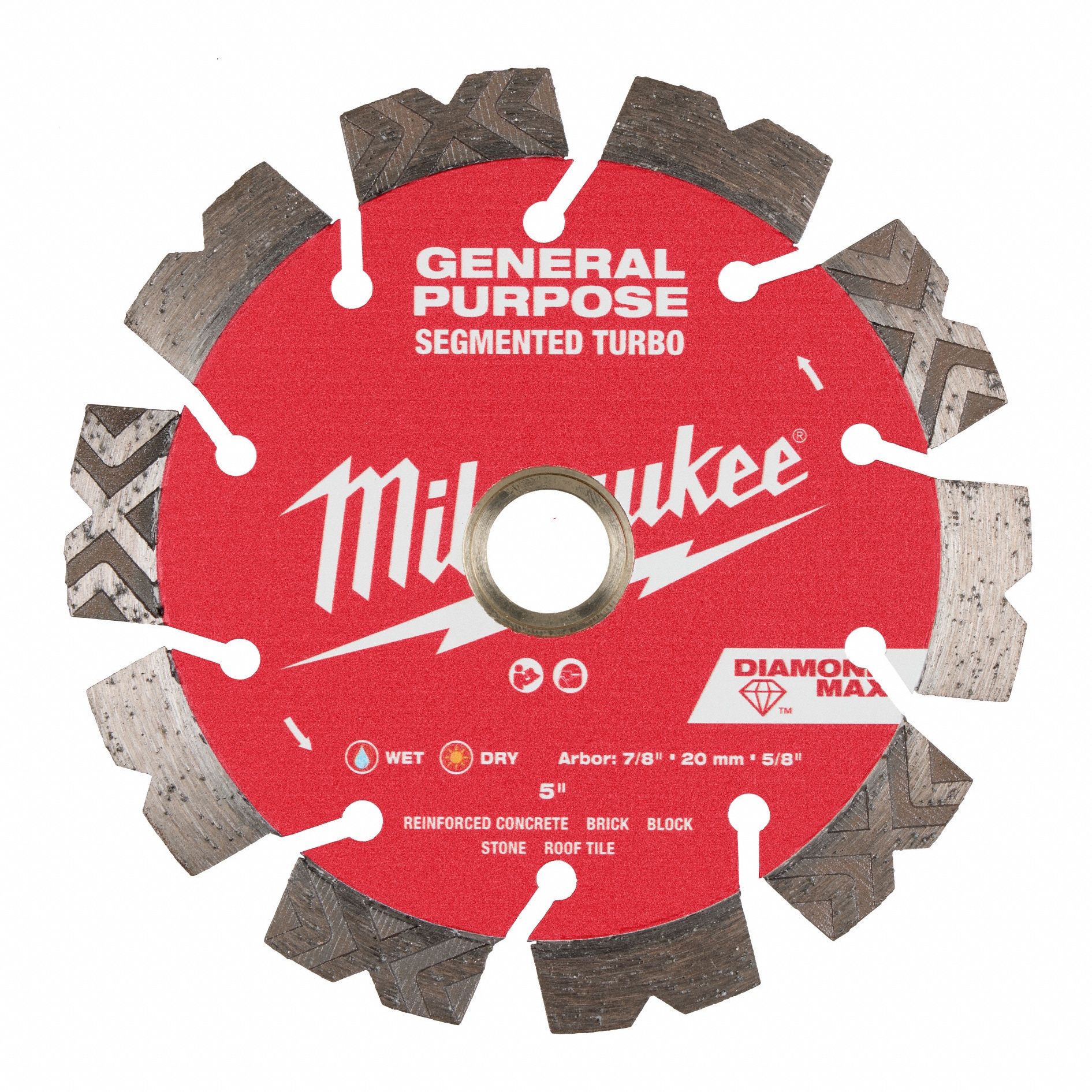 Diamond Saw Blade: Block/Brick/Concrete/Stone, 5 in Blade Dia., 5/8 in_7/8 in Arbor Size