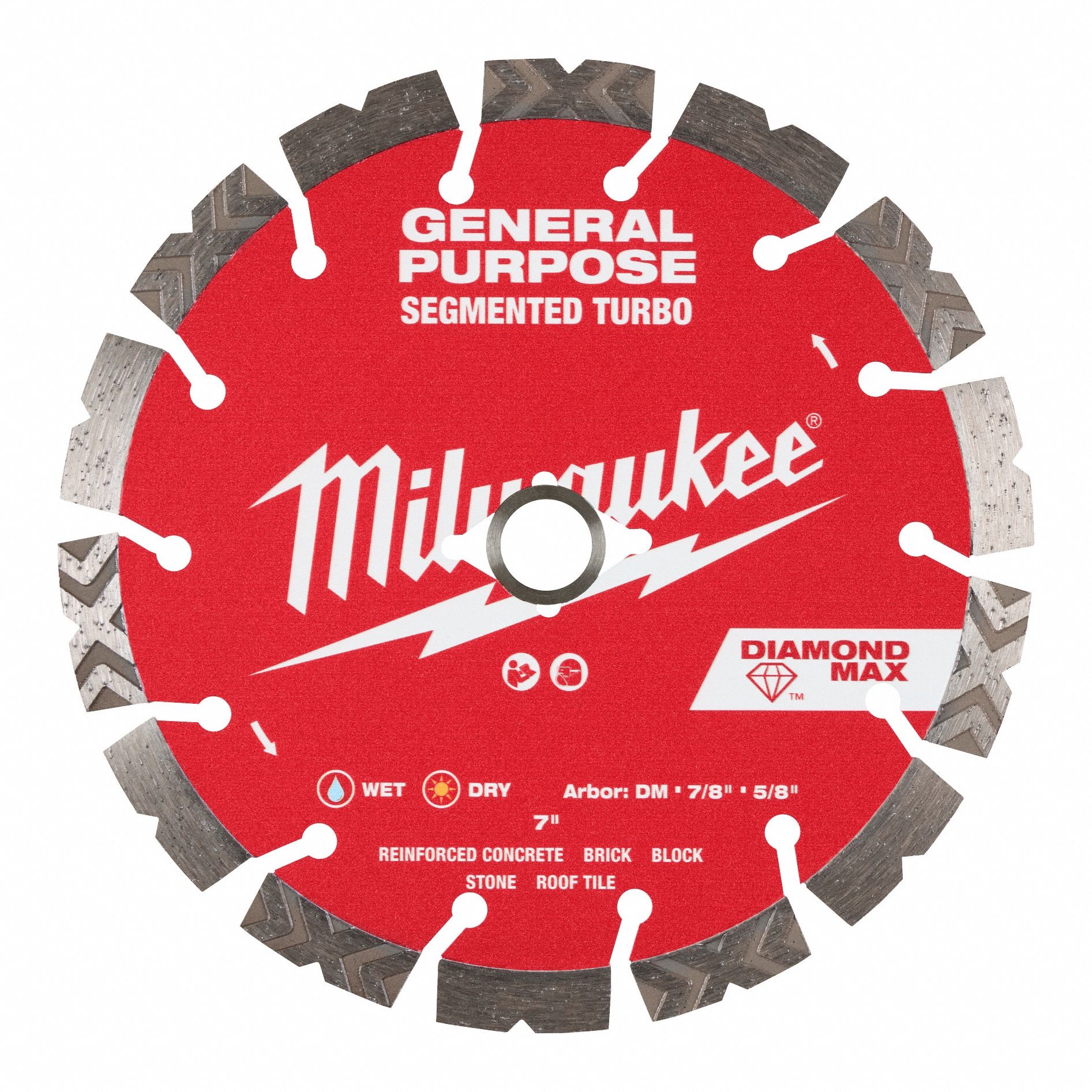 Diamond Saw Blade: Block/Brick/Concrete/Stone, 7 in Blade Dia., 5/8 in_7/8 in Arbor Size