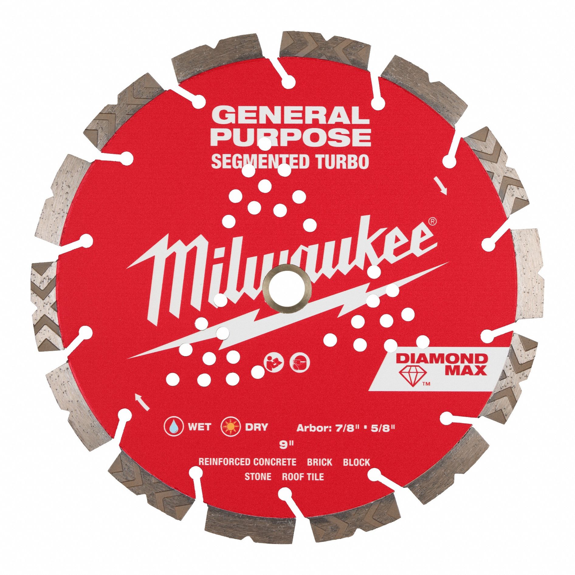 Diamond Saw Blade: Block/Brick/Concrete/Stone, 9 in Blade Dia., 5/8 in_7/8 in Arbor Size