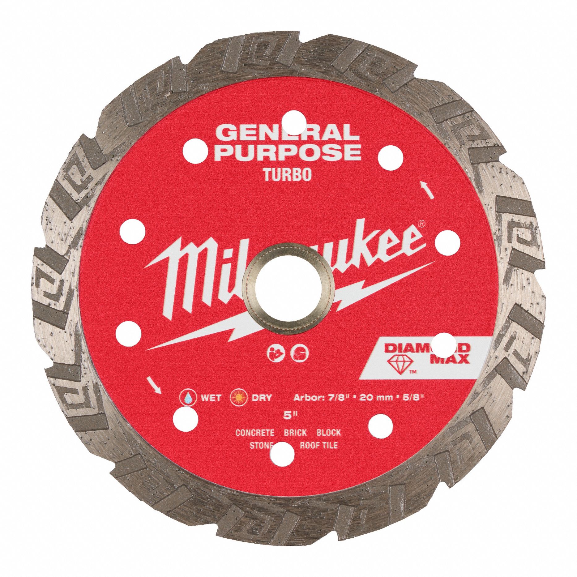 Diamond Saw Blade: Block/Brick/Concrete/Pavers/Roof Tile, 5 in Blade Dia., Wet/Dry, Turbo