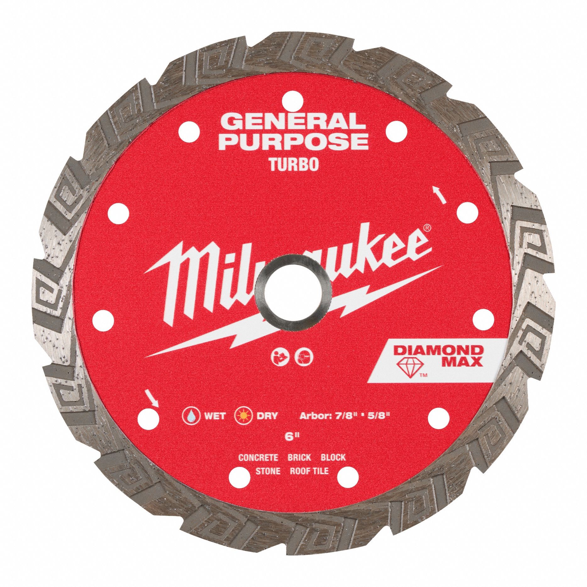 Diamond Saw Blade: Block/Brick/Concrete/Pavers/Roof Tile, 6 in Blade Dia., Wet/Dry, Turbo
