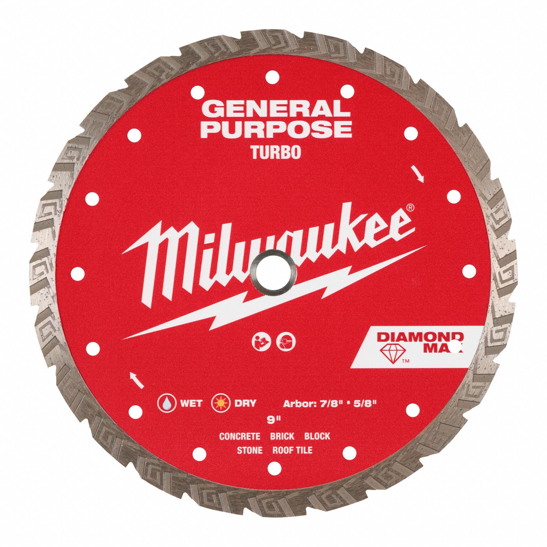 Diamond Saw Blade: Block/Brick/Concrete/Pavers/Roof Tile, 9 in Blade Dia., Wet/Dry, Turbo
