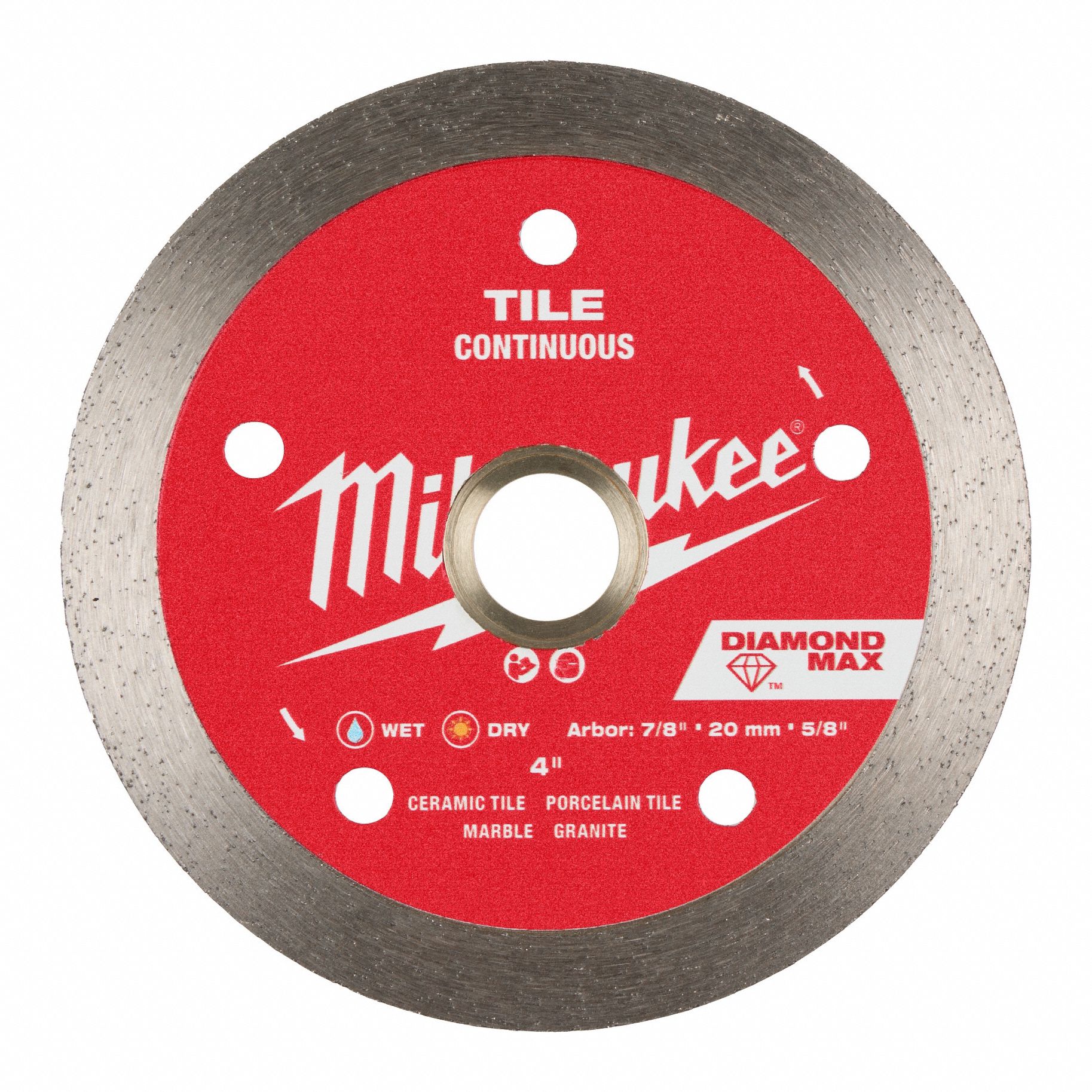 Diamond Saw Blade: Granite/Marble/Tile, 4 in Blade Dia., 5/8 in_7/8 in Arbor Size, Wet/Dry