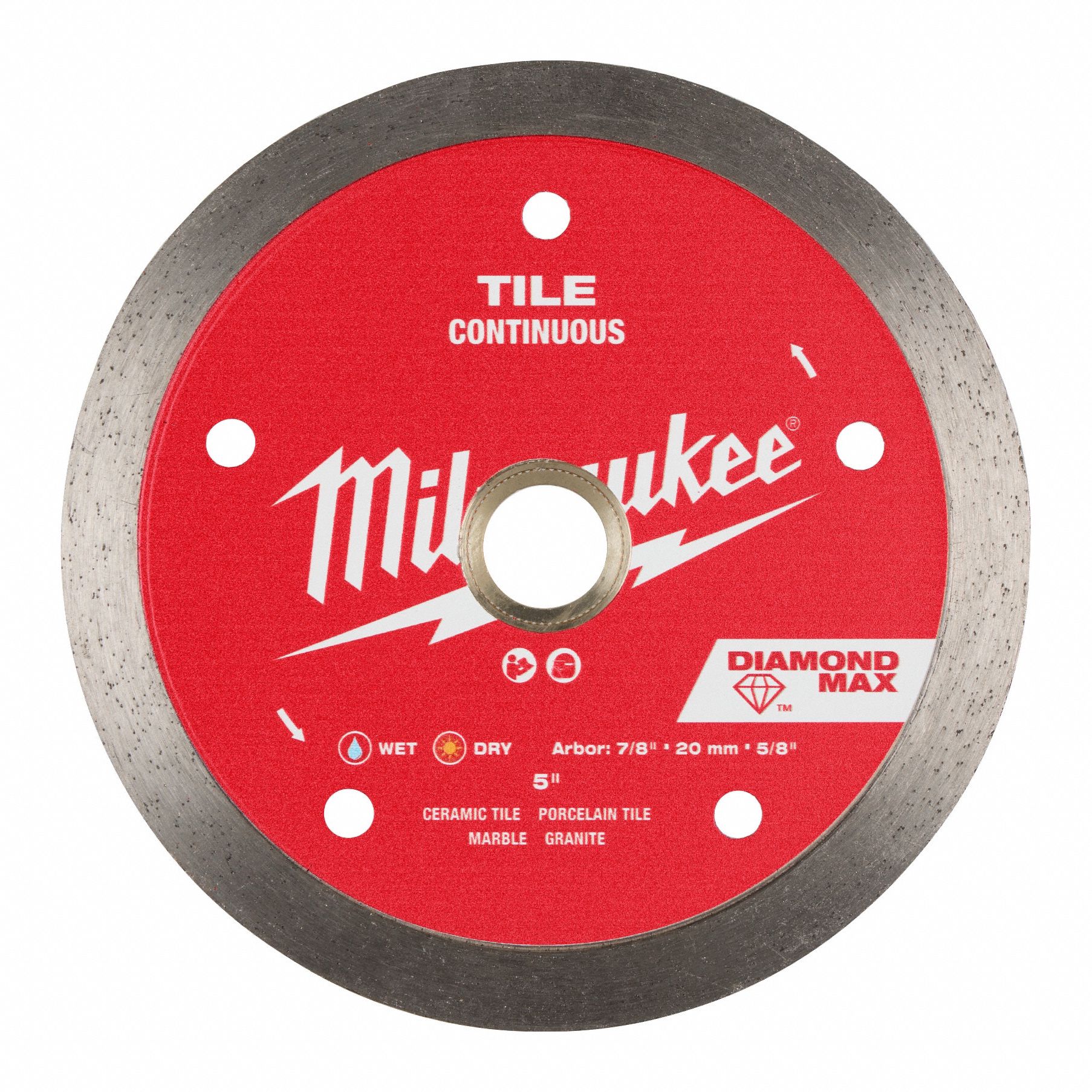 Diamond Saw Blade: Granite/Marble/Tile, 5 in Blade Dia., 5/8 in_7/8 in Arbor Size, Wet/Dry