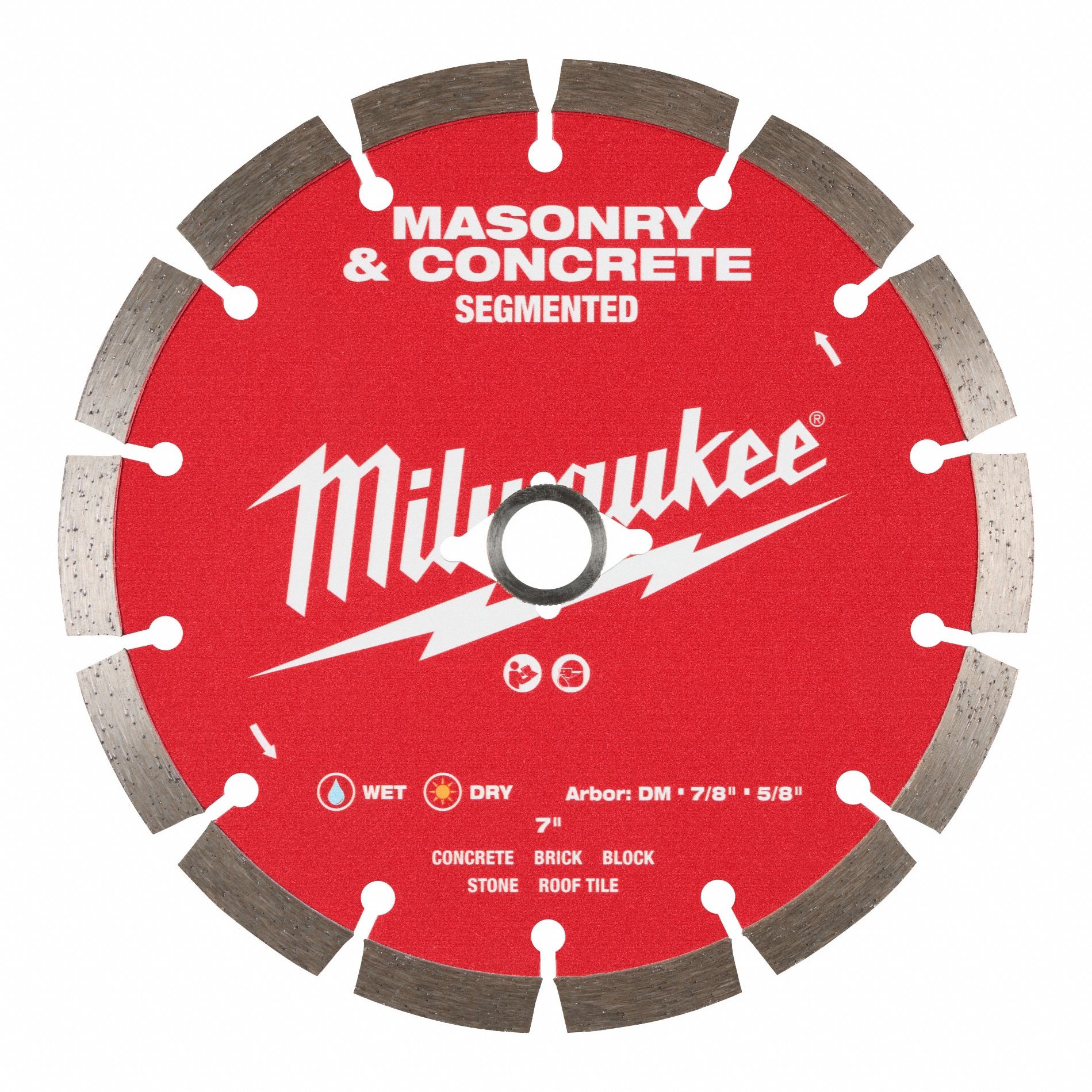 Diamond Saw Blade: Concrete/Masonry, 7 in Blade Dia., 5/8 in_7/8 in Arbor Size, Wet/Dry