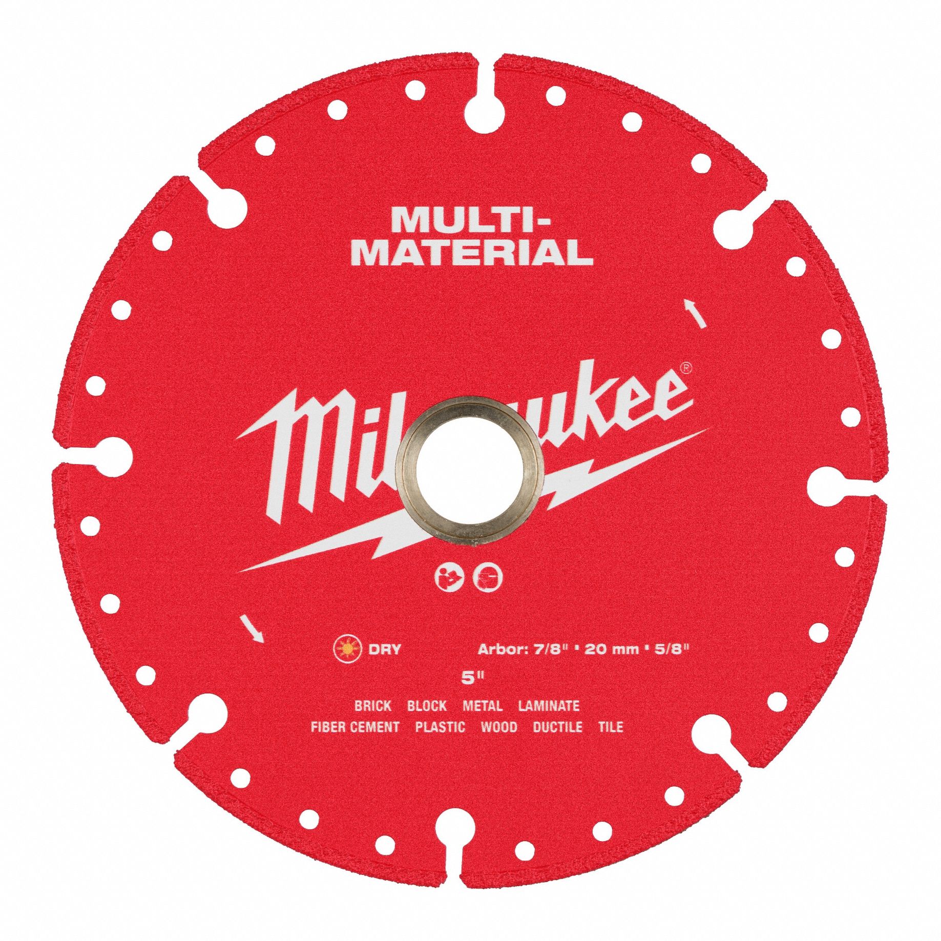 Diamond Saw Blade: Masonry/Metal/Plastic/Tile, 5 in Blade Dia., 5/8 in_7/8 in Arbor Size