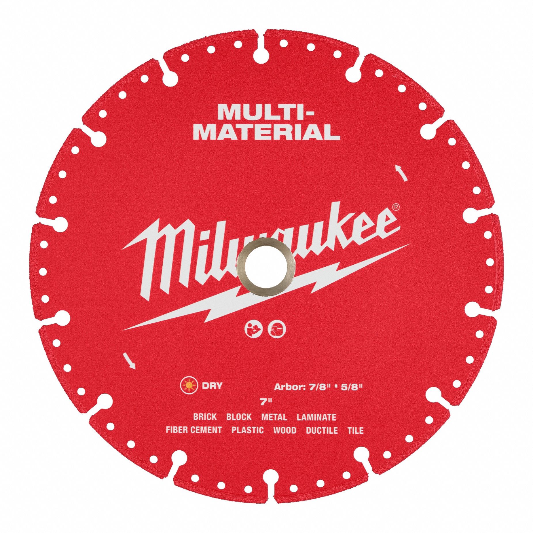 Diamond Saw Blade: Masonry/Metal/Plastic/Tile, 7 in Blade Dia., 5/8 in_7/8 in Arbor Size