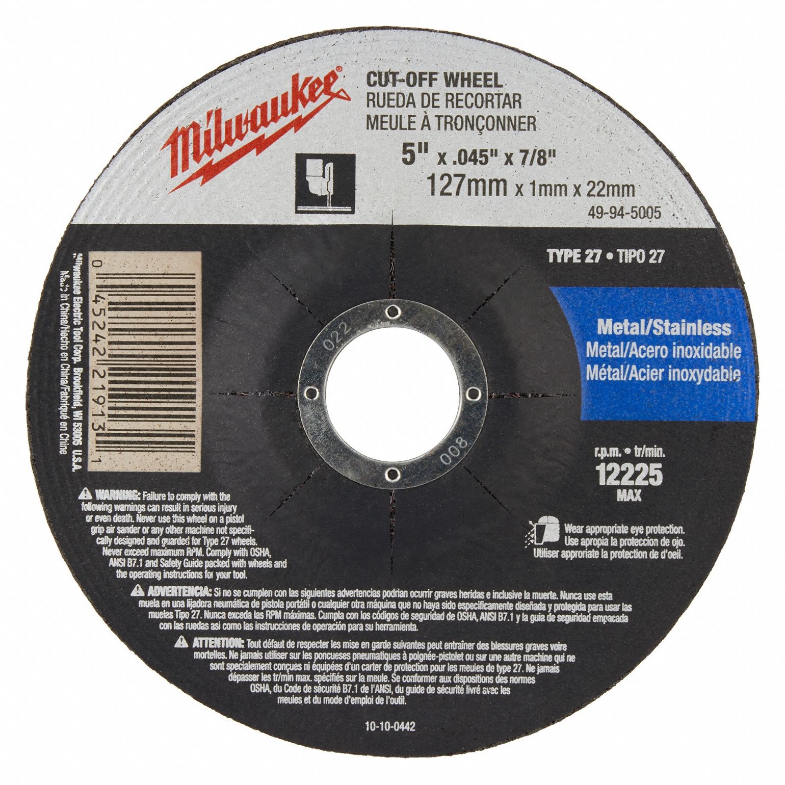 5x .045x7/8 in Cut-Off Wheel Type 27