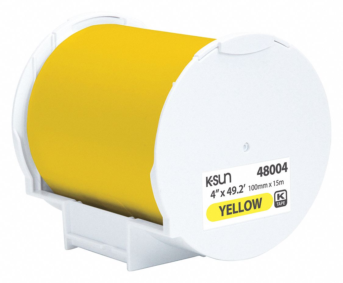 Continuous Label Roll: 2 in x 49 5/32 ft, Polyethylene Olefin, Yellow, Indoor/Outdoor, Adhesive