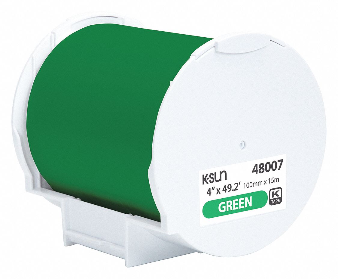 Continuous Label Roll: 2 in x 49 5/32 ft, Polyethylene Olefin, Green, Indoor/Outdoor, Adhesive