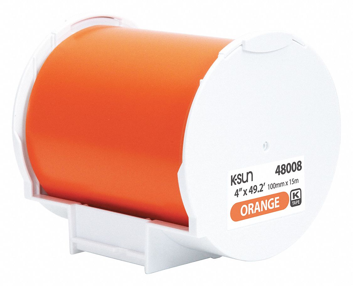 Continuous Label Roll: 2 in x 49 5/32 ft, Polyethylene Olefin, Orange, Indoor/Outdoor, Adhesive