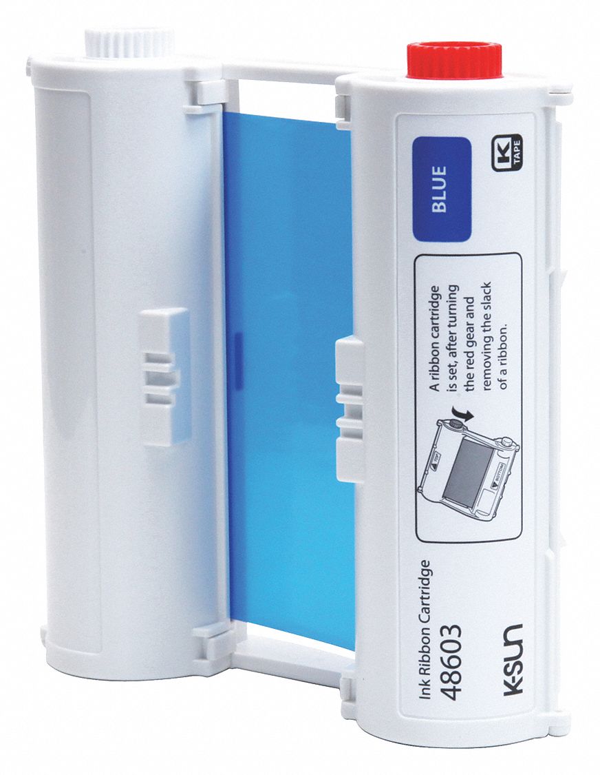 Label Printer Ribbon Cartridge: 4 in x 1,181 ft, Blue, Resin