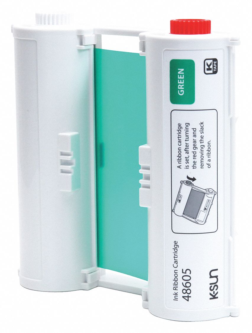 Label Printer Ribbon Cartridge: 4 in x 1,181 ft, Green, Resin