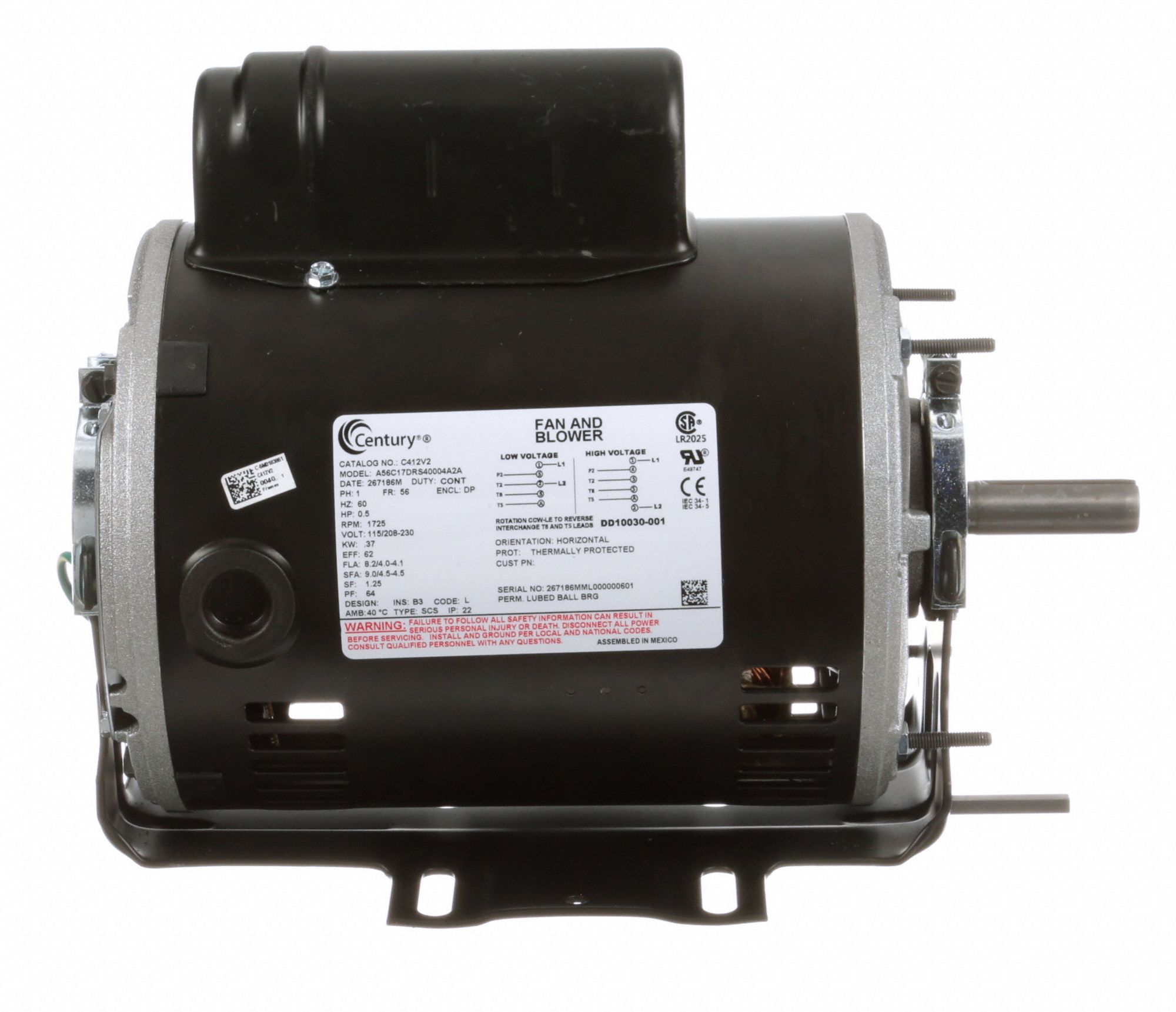 Dayton Belt Drive Motor, 1 Speed, Open Dripproof, Cradle Base Mount, 1