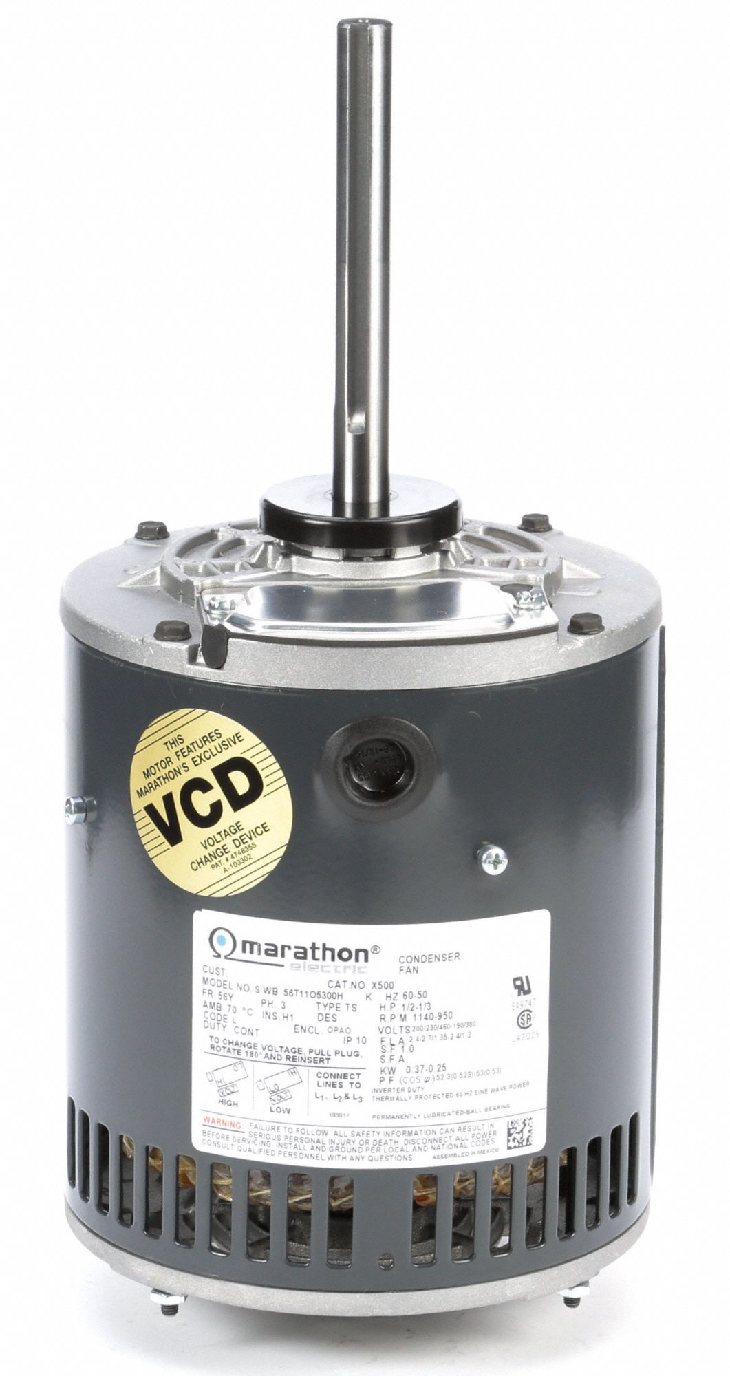 MARATHON MOTORS Condenser Fan Motor, 1/2 HP, 3Phase, Nameplate RPM