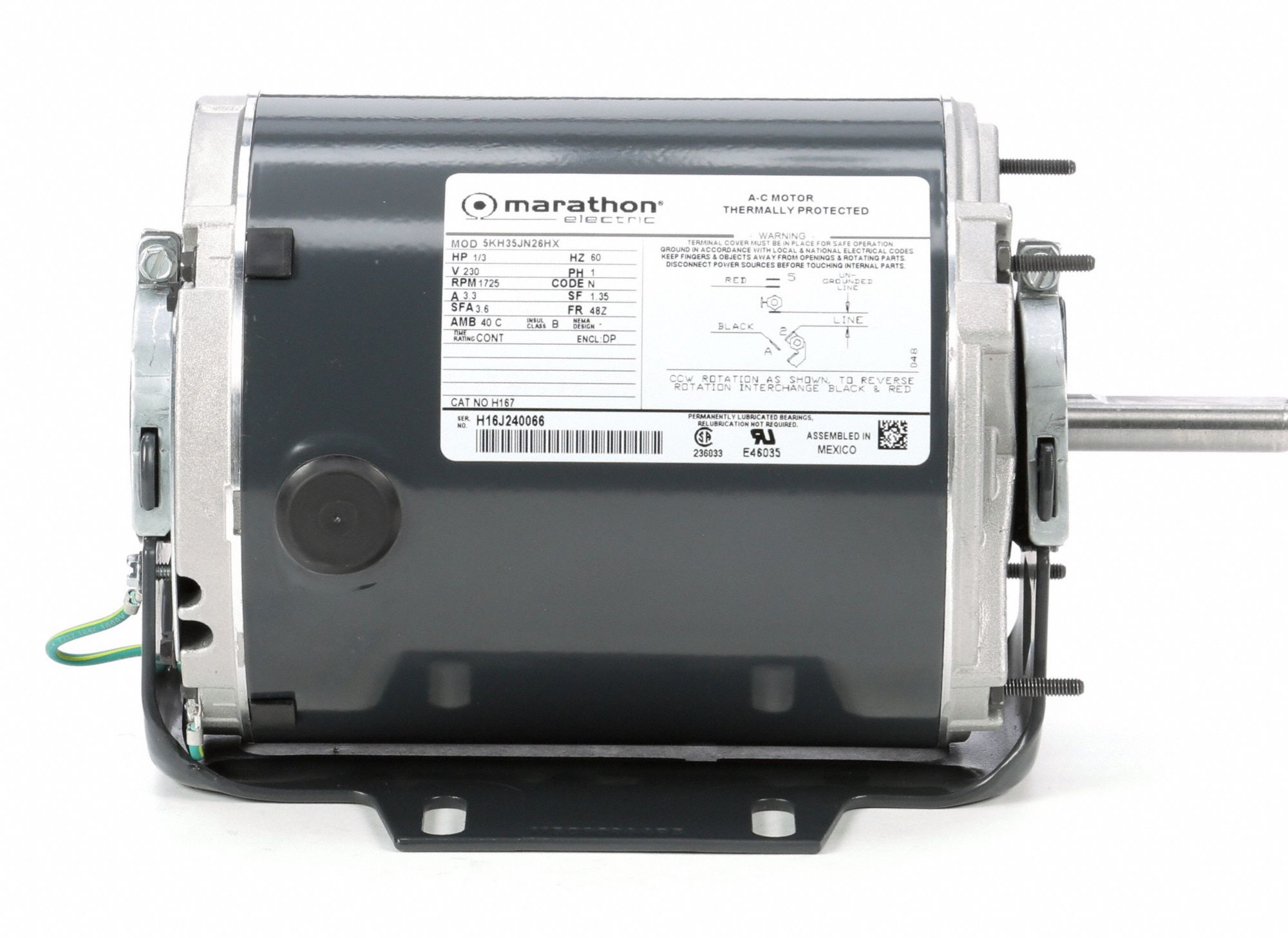 Marathon 1/4 HP Belt Drive Motor - 1725 RPM, 115V, ODP Frame For Reliable Power