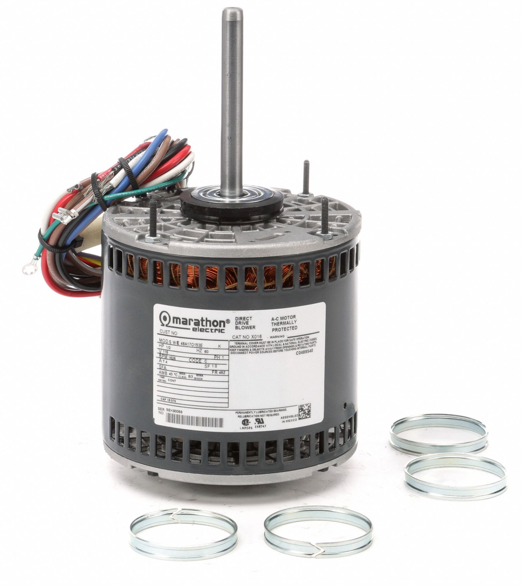 MARATHON MOTORS Direct Drive Blower Motor 3 Speed, Open AirOver, Ring