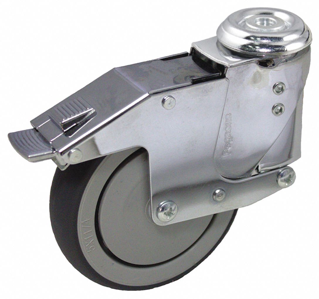 Shock-Absorbing Bolt-Hole Caster: 6 in Wheel Dia., 240 lb, 7 1/4 in Mounting Ht