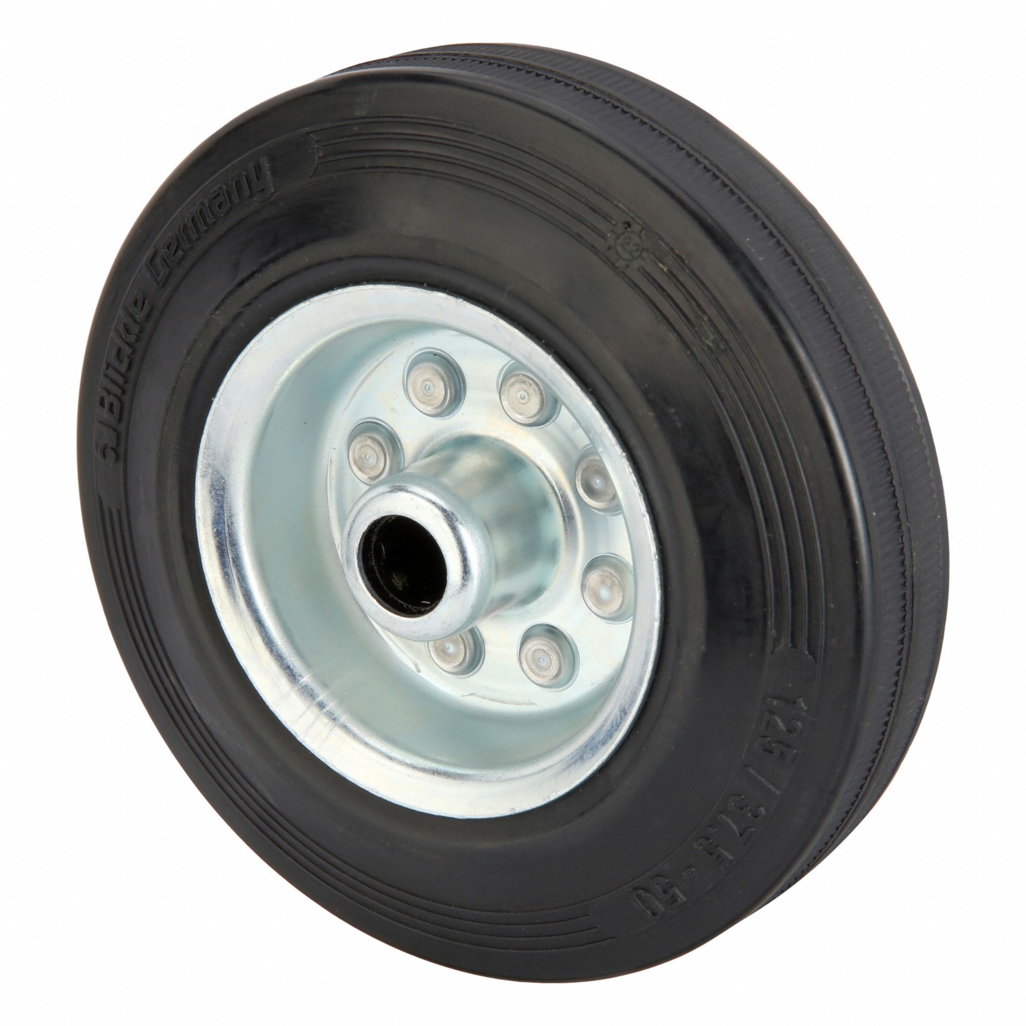 Flat-Free Wheel: 4 7/8 in Wheel Dia., 1 1/2 in Wheel Wd, Rubber, 12 mm For Axle Size