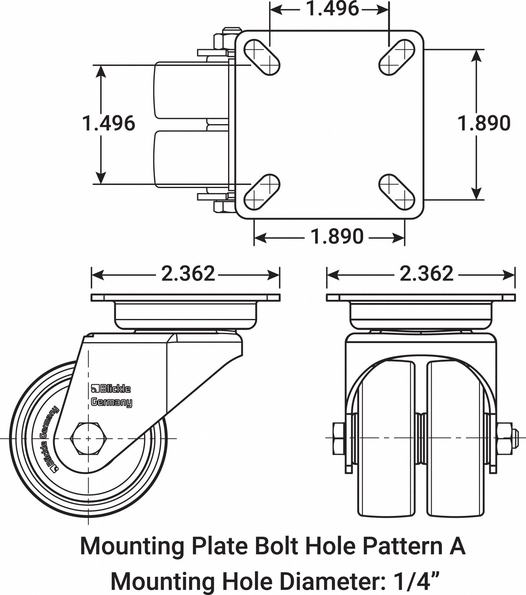 GRAINGER APPROVED LowProfile EasyTurn Standard Plate Caster, Swivel