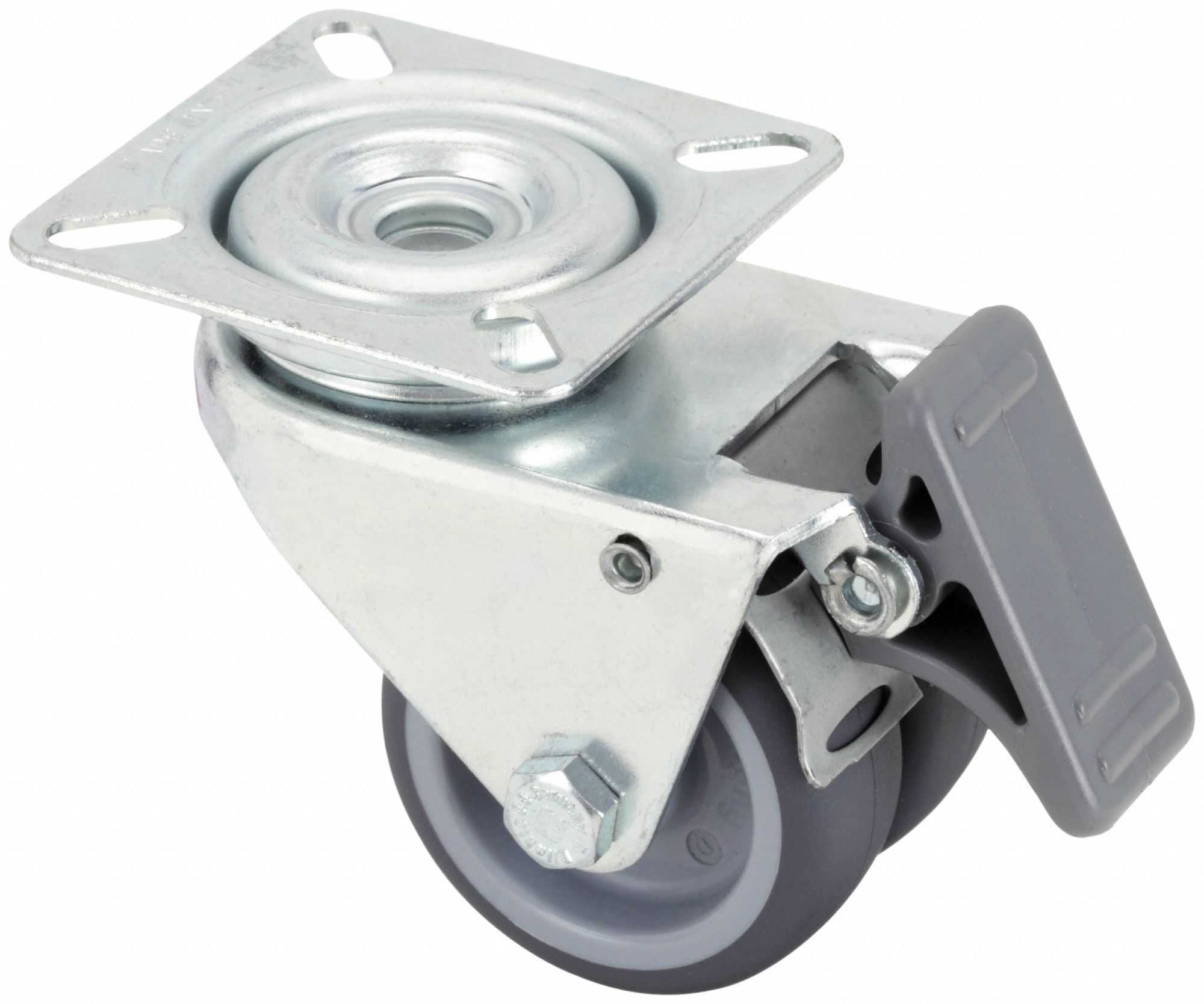 LOW-PROFILE EASY-TURN STANDARD PLATE CASTER, 3 IN WHEEL DIA, 220 LB, POLYURETHANE