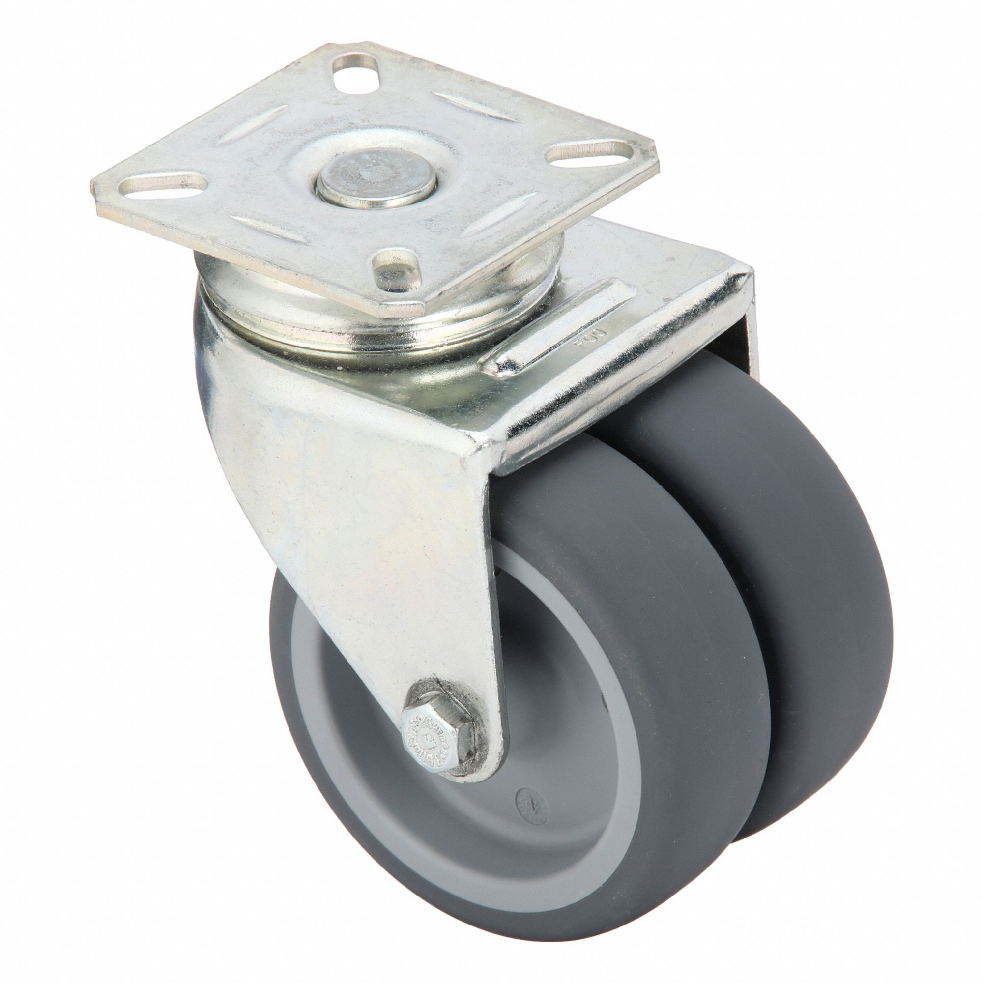 Plate Caster: Swivel, No Brake, Rubber, 3 in Wheel Dia, 1 in Wheel Wd, Hole, Plain