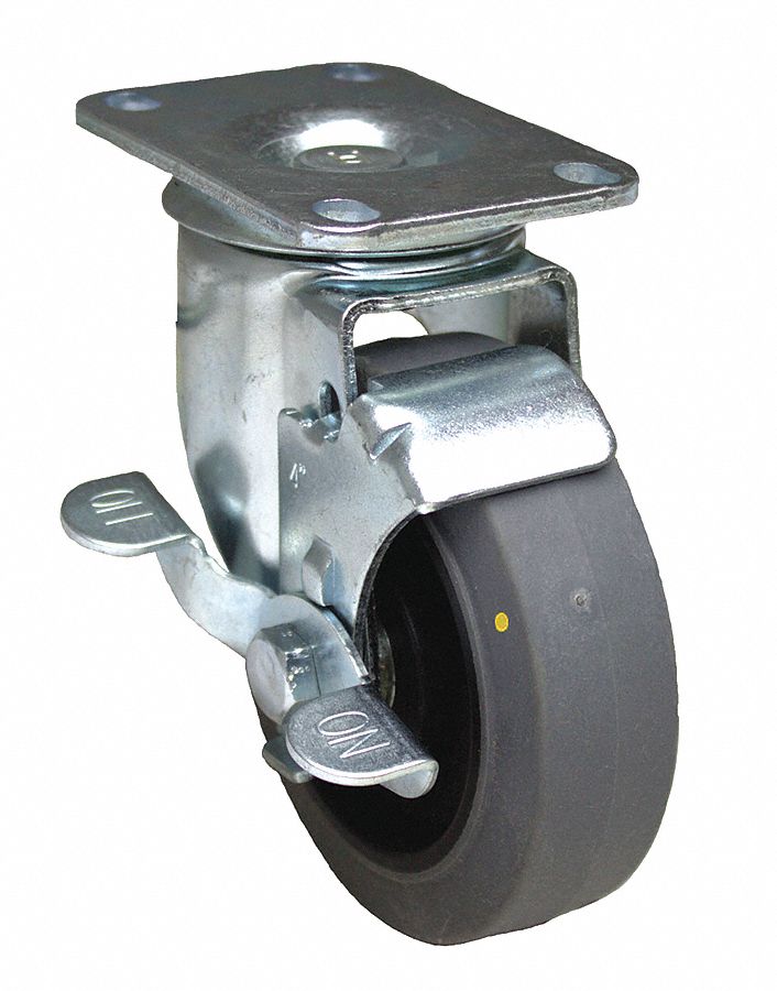 STANDARD PLATE CASTER, 3 IN WHEEL DIAMETER, 200 LB, 4¼ IN MOUNTING H, RUBBER, FIRM