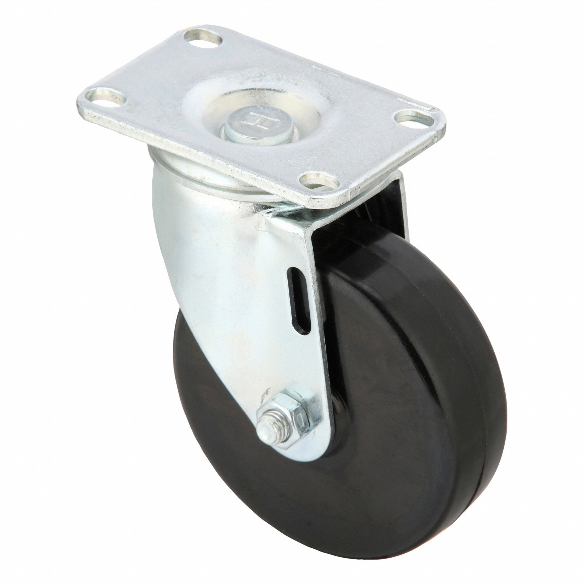 Plate Caster, Swivel, Rubber, 5 1/8"H