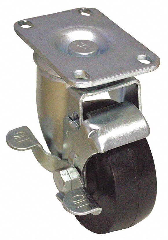 GRAINGER APPROVED Standard Plate Caster, Swivel, Rubber, 150 lb, 4 in Wheel Dia. 490V61P12S