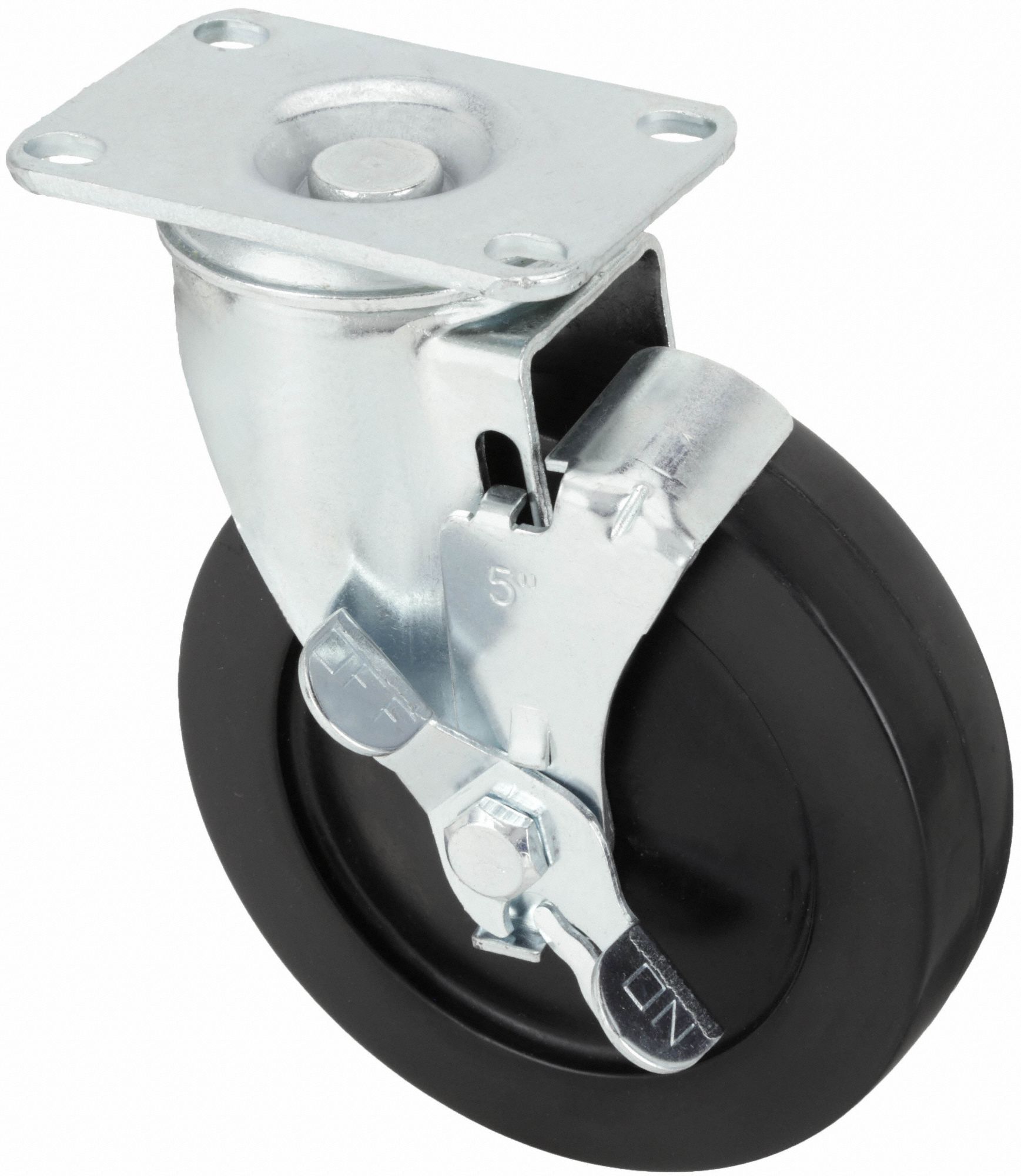 STANDARD PLATE CASTER, 4 IN WHEEL DIAMETER, 150 LB, 5⅛ IN MOUNTING H, RUBBER, SOFT