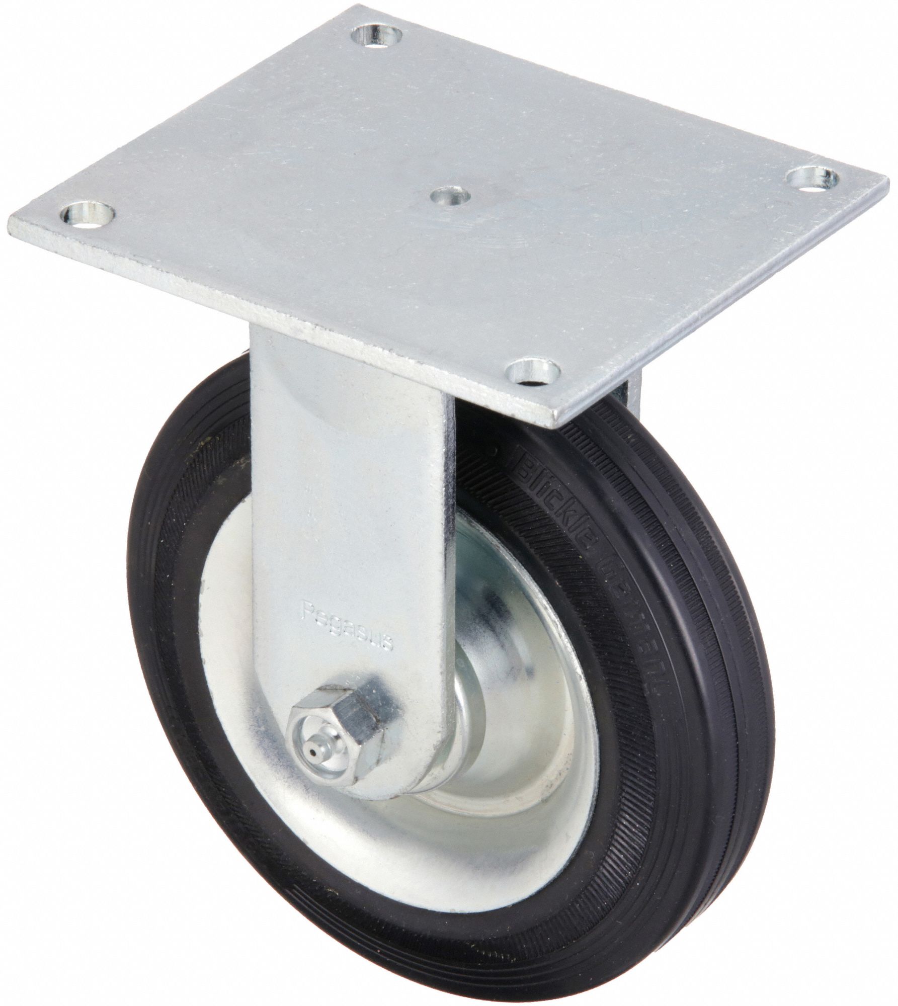 Plate Caster, Rigid, Rubber, 6 7/16"H