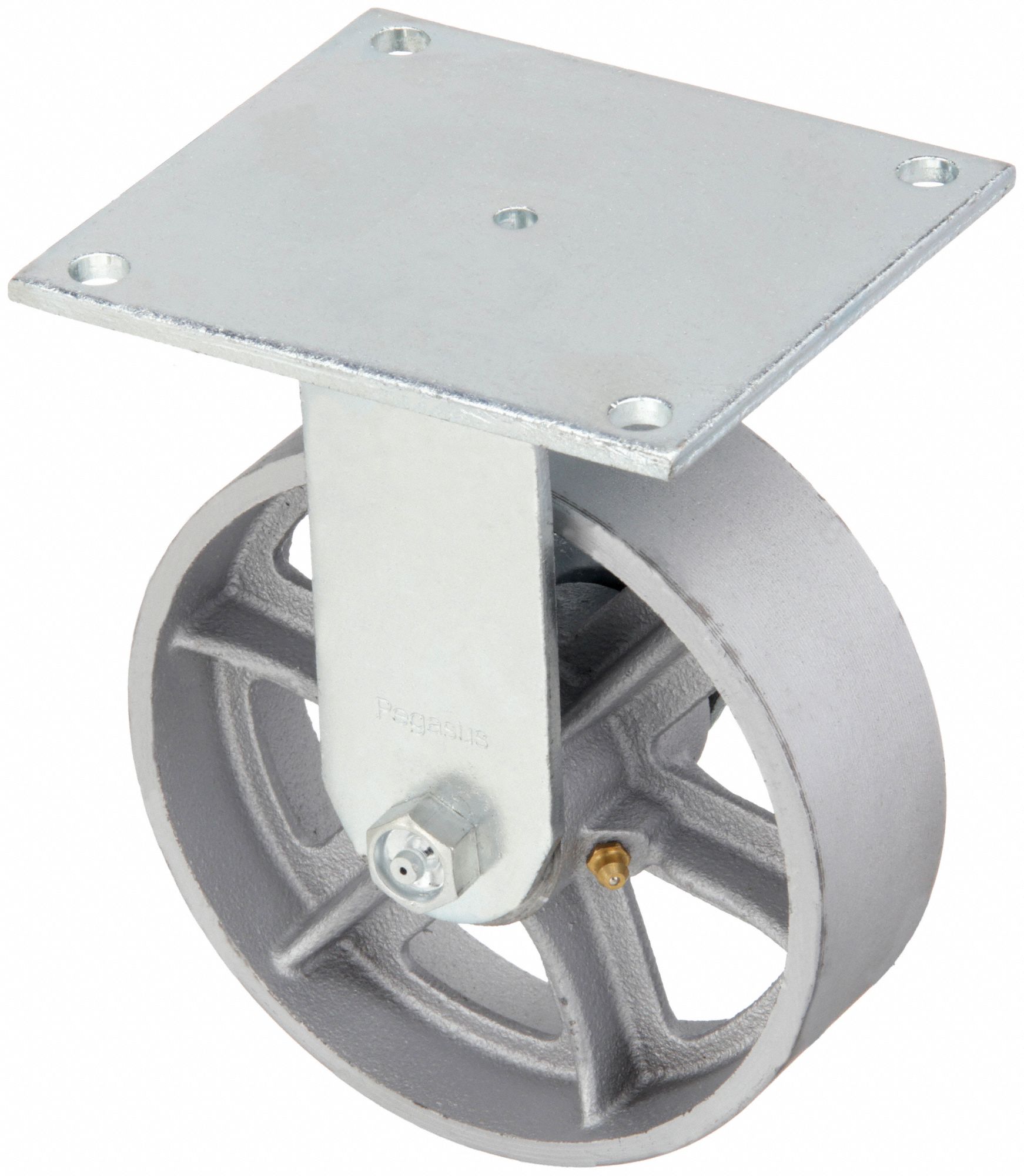 Plate Caster: Rigid, No Brake, Iron, 6 in Wheel Dia, 2 in Wheel Wd, Hole, Rectangle