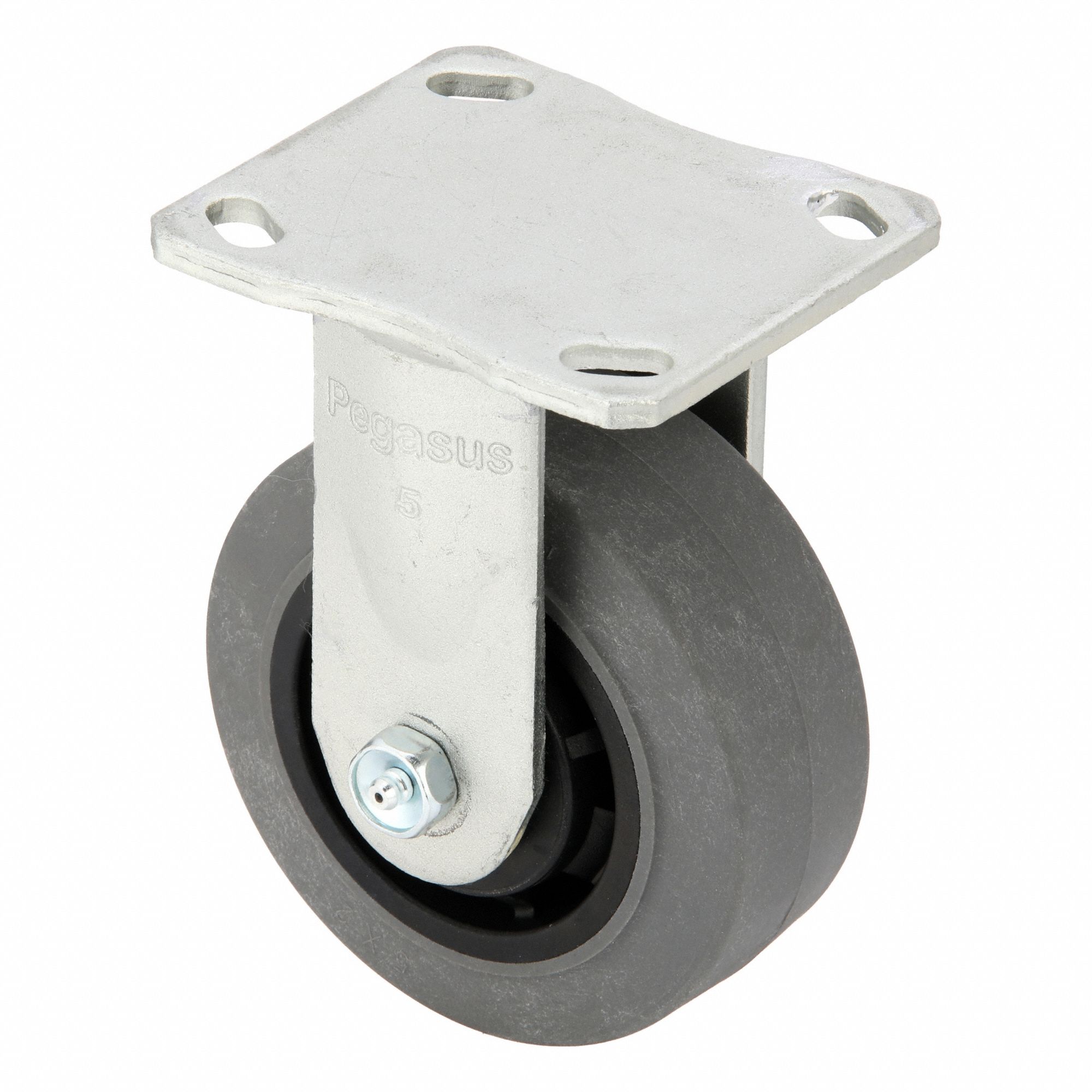 Plate Caster: Rigid, No Brake, Rubber, 5 in Wheel Dia, 2 in Wheel Wd, Slot, Roller