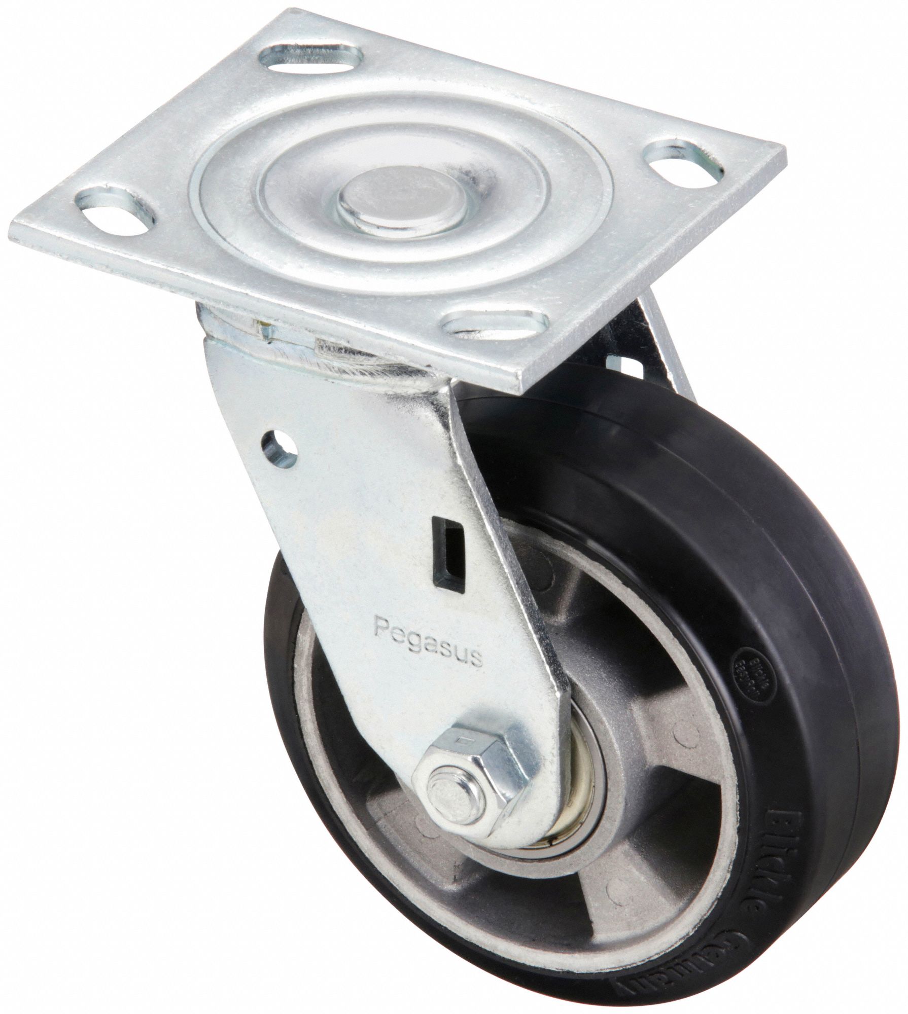 Plate Caster, Swivel, Rubber, 7 7/16"H