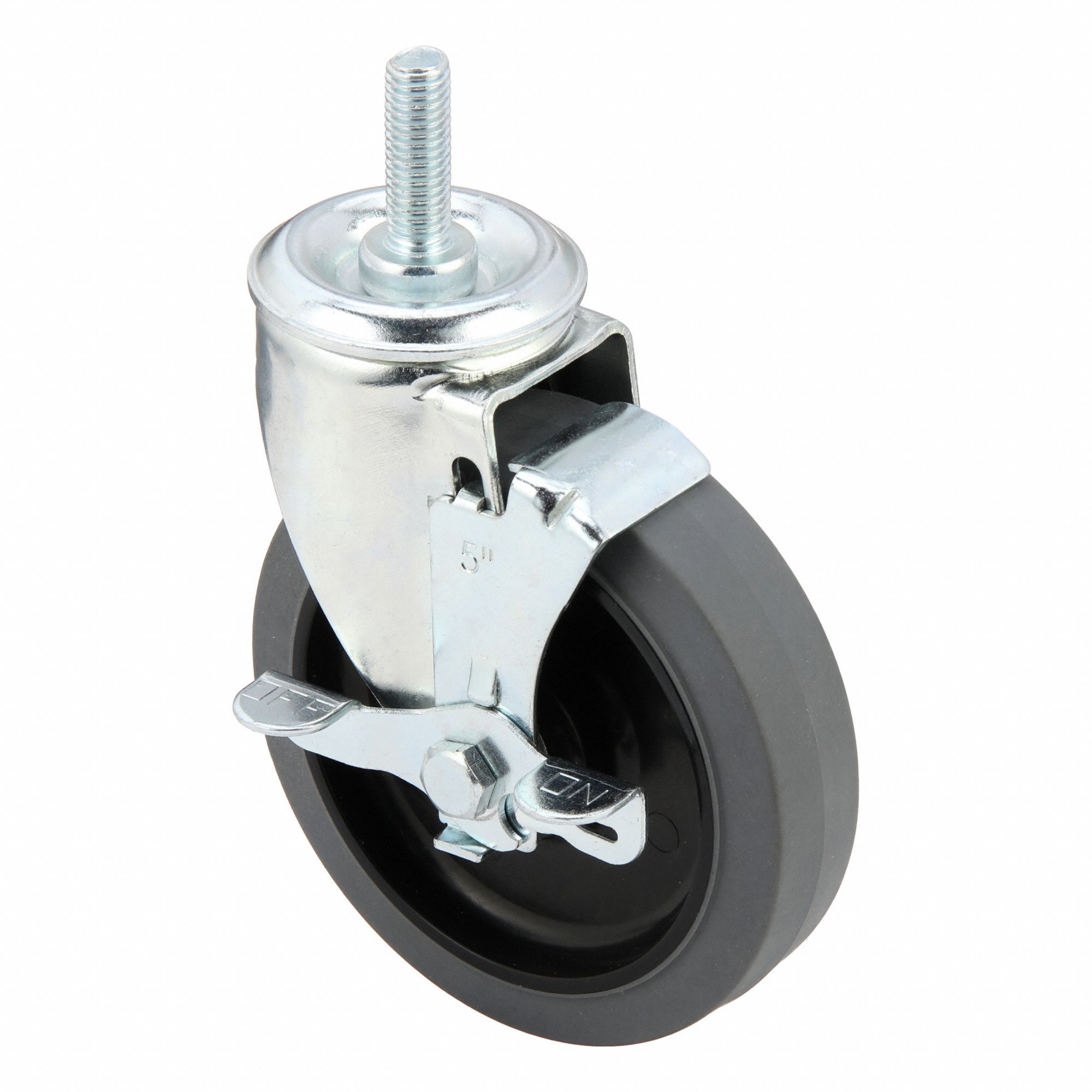 Stem Caster: Inch, Swivel, 5 in Wheel Dia., 1 1/4 in Wheel Wd, 6 in Mounting Ht