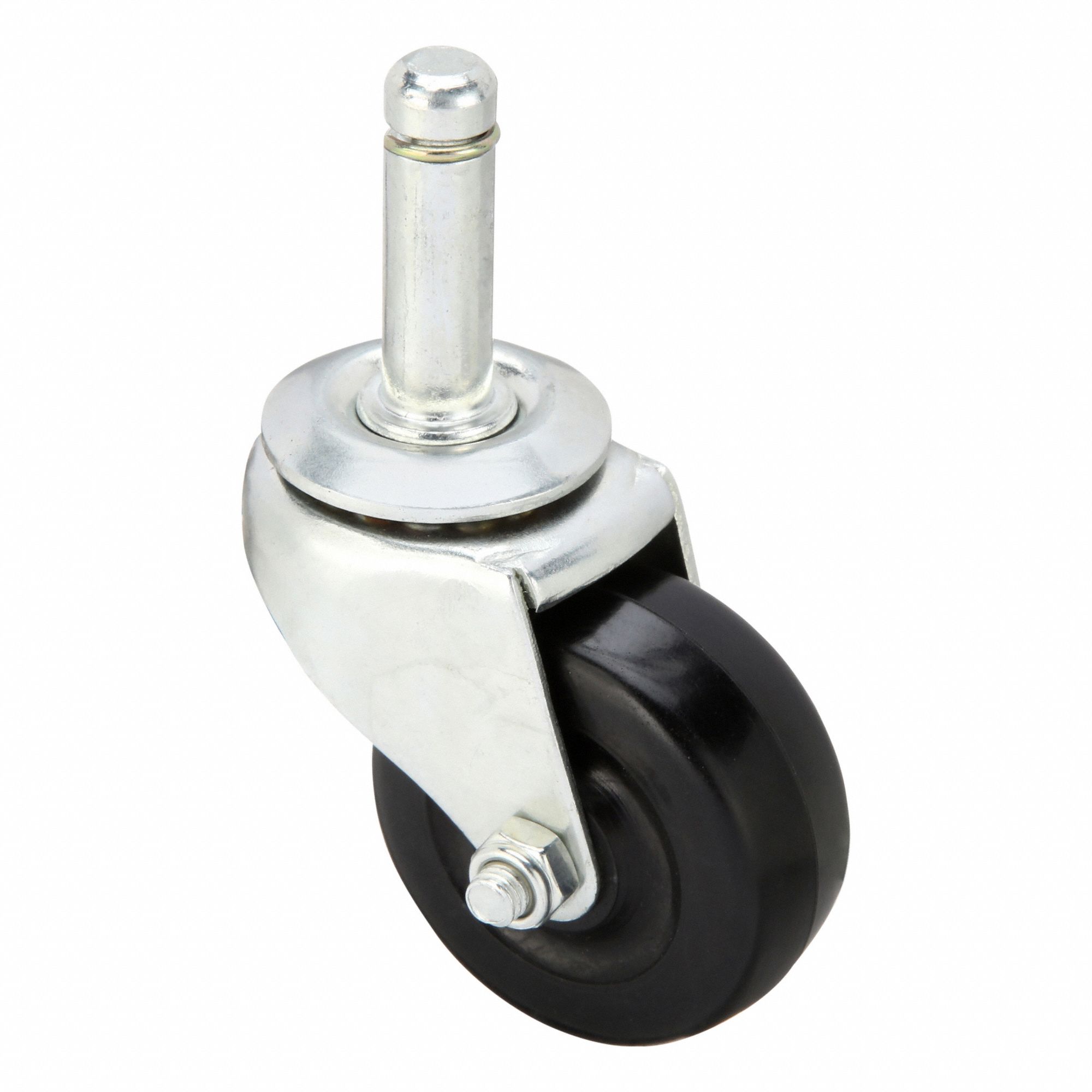Stem Caster: Swivel, Side Brake, 2 in Wheel Dia., 7/8 in Wheel Wd, Rubber, Rubber