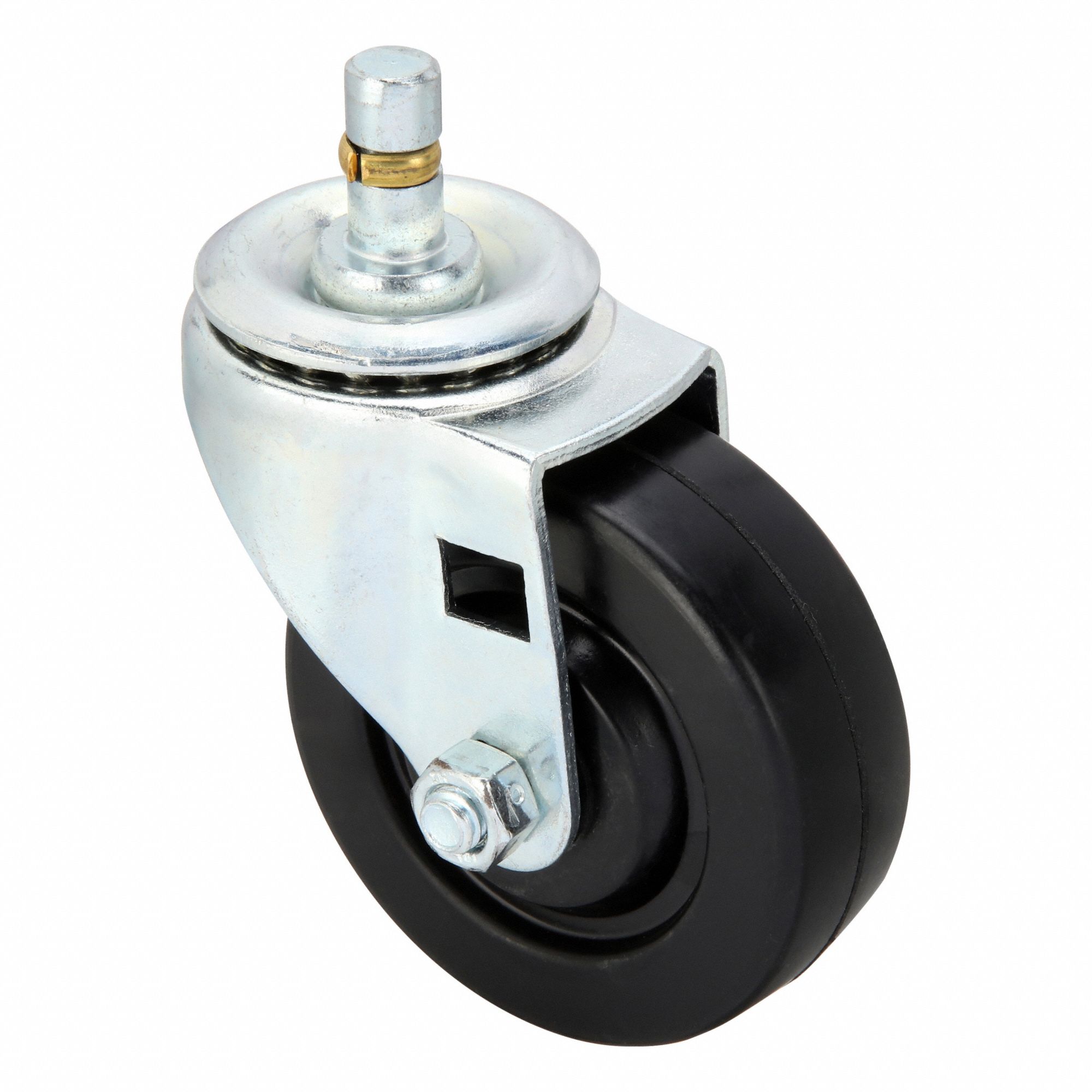 Stem Caster: Swivel, No Brake, 3 in Wheel Dia., 7/8 in Wheel Wd, Rubber, Rubber, Std