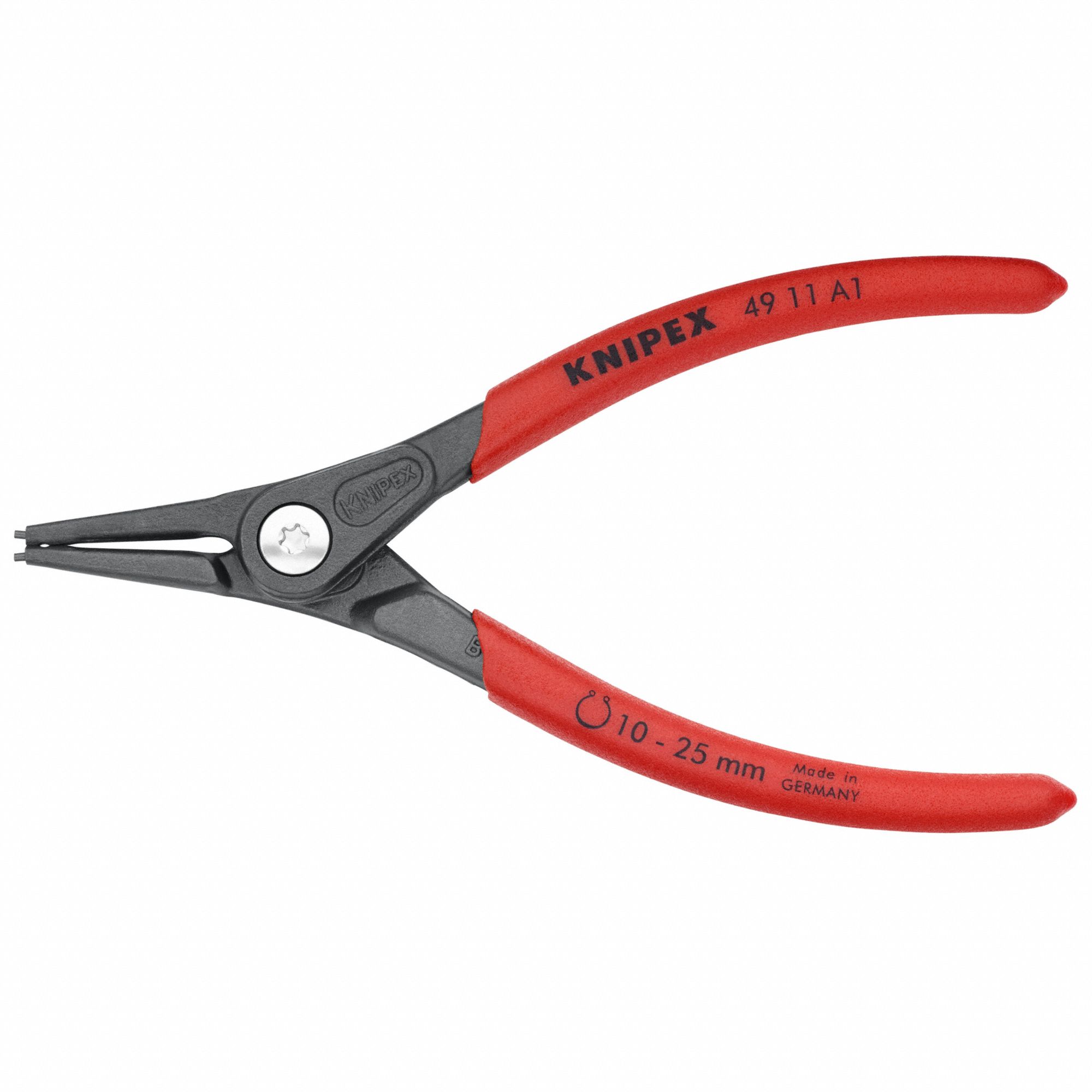 Retaining Ring Plier: External, For 10 mm to 25 mm Shaft Dia, 0.051 in Tip Dia, 5 1/2 in Overall Lg
