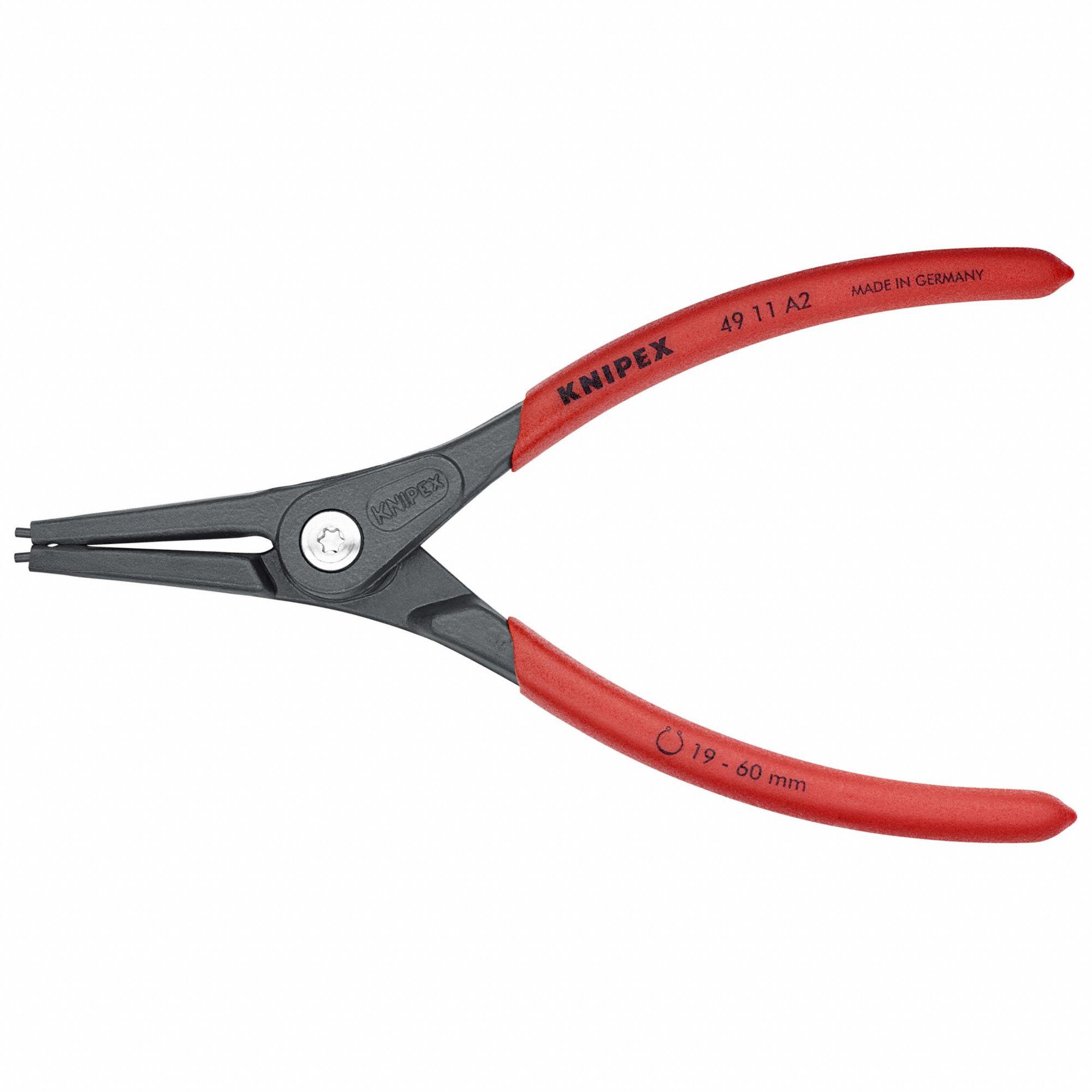 Retaining Ring Plier: External, For 19 mm to 60 mm Shaft Dia, 0.071 in Tip Dia, 7 1/8 in Overall Lg