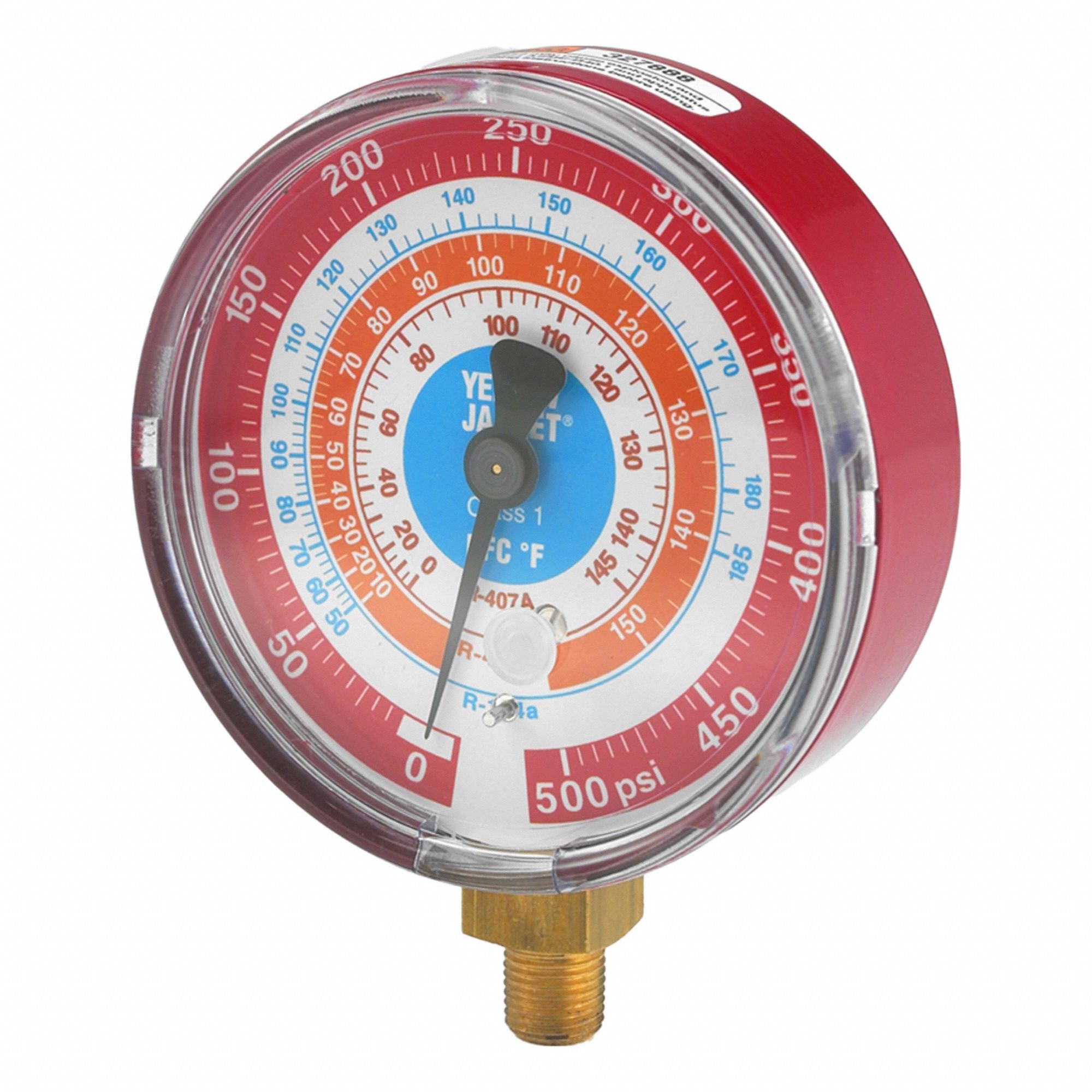 High Side Gauge: High Side Gauge, 0 psi to 500 psi, Non-Liquid Filled, 3 1/8 in Dia