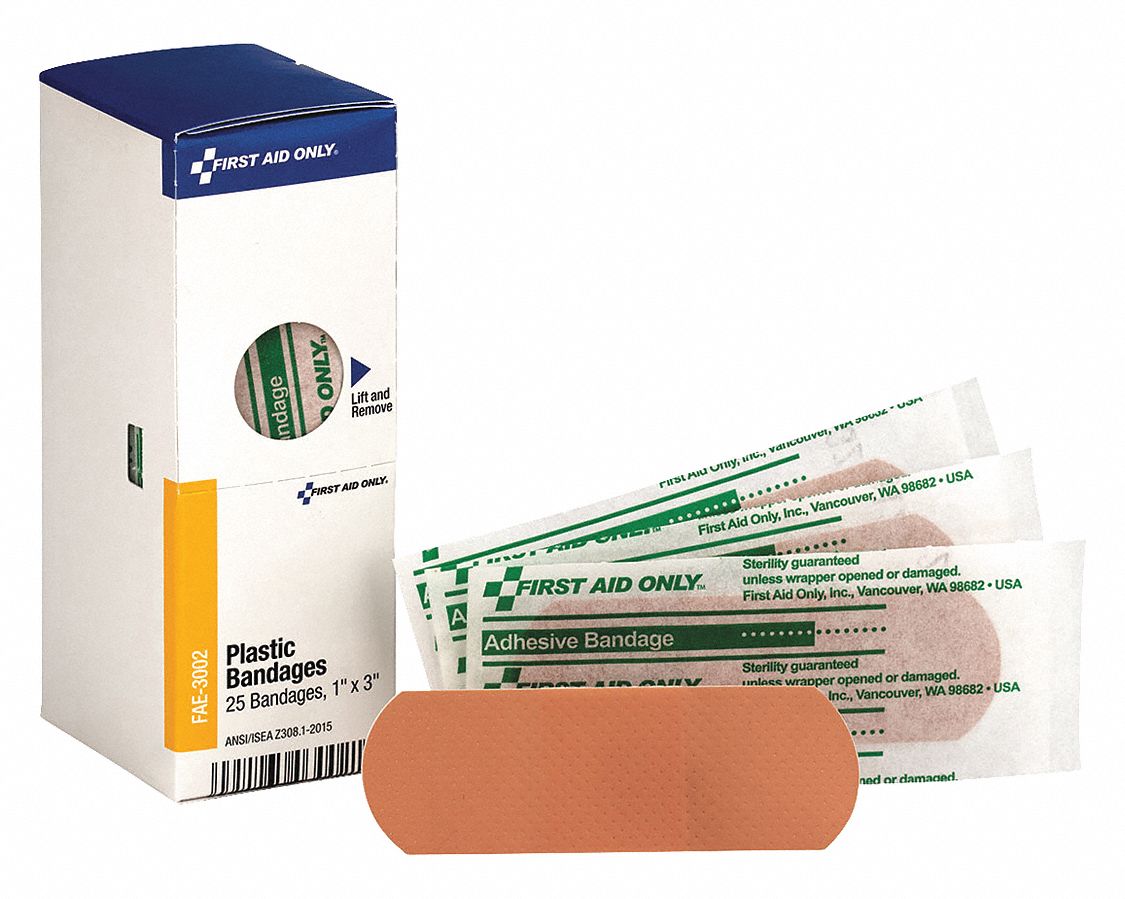 Strip Bandages, 1 in Wd, Adhesive Bandage - 491A54|FAE-3002 - Grainger