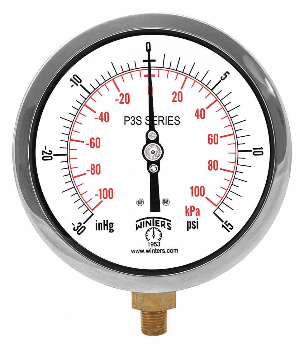 WINTERS Instruments P3s6001 Compound Gauge, -30 to 0 to 15 psi, 1/4 in MNPT, Black