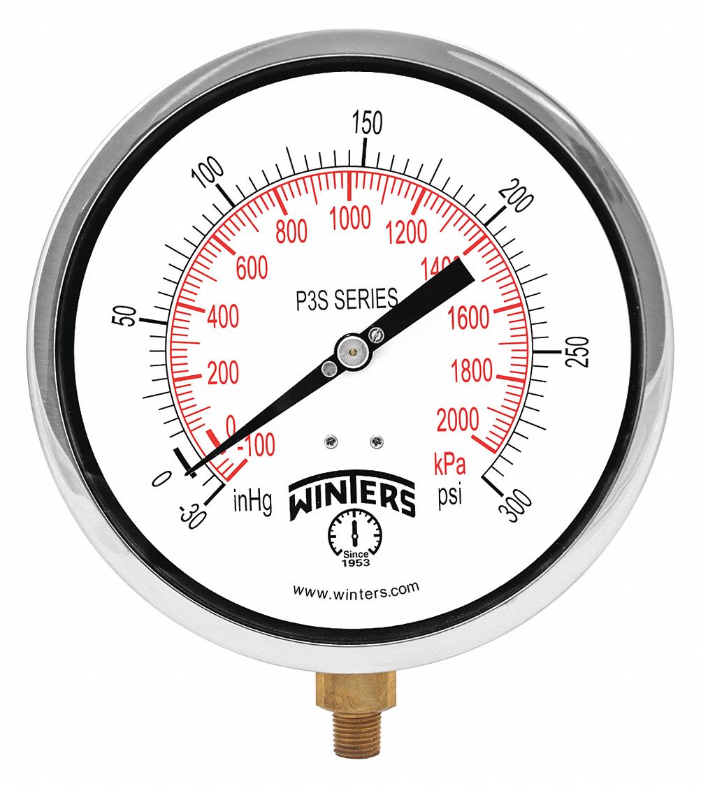 WINTERS INSTRUMENTS Compound Gauge, 30 to 300 psi Range, 1/4 in NPT, ±