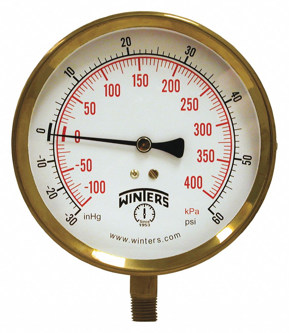WINTERS INSTRUMENTS Compound Gauge, 30 to 60 psi Range, 1/4 in NPT