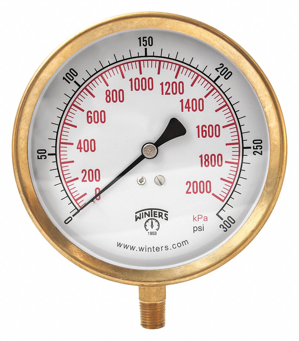 WINTERS, 0 to 300 psi, 4 1/2 in Dial, Industrial Pressure Gauge ...