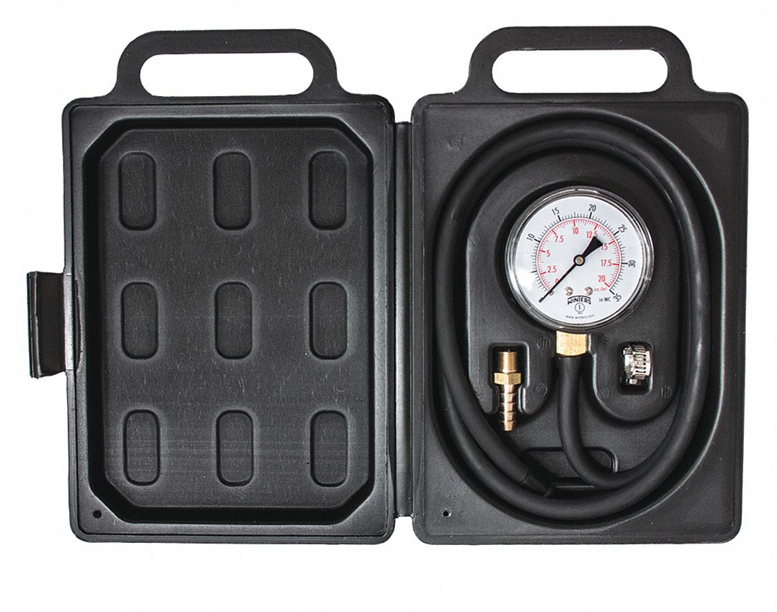 Low Pressure Gas Test Kit: Gas Line Pressure Test Kit, 0 in wc to 35 in wc, Hose Barb Male