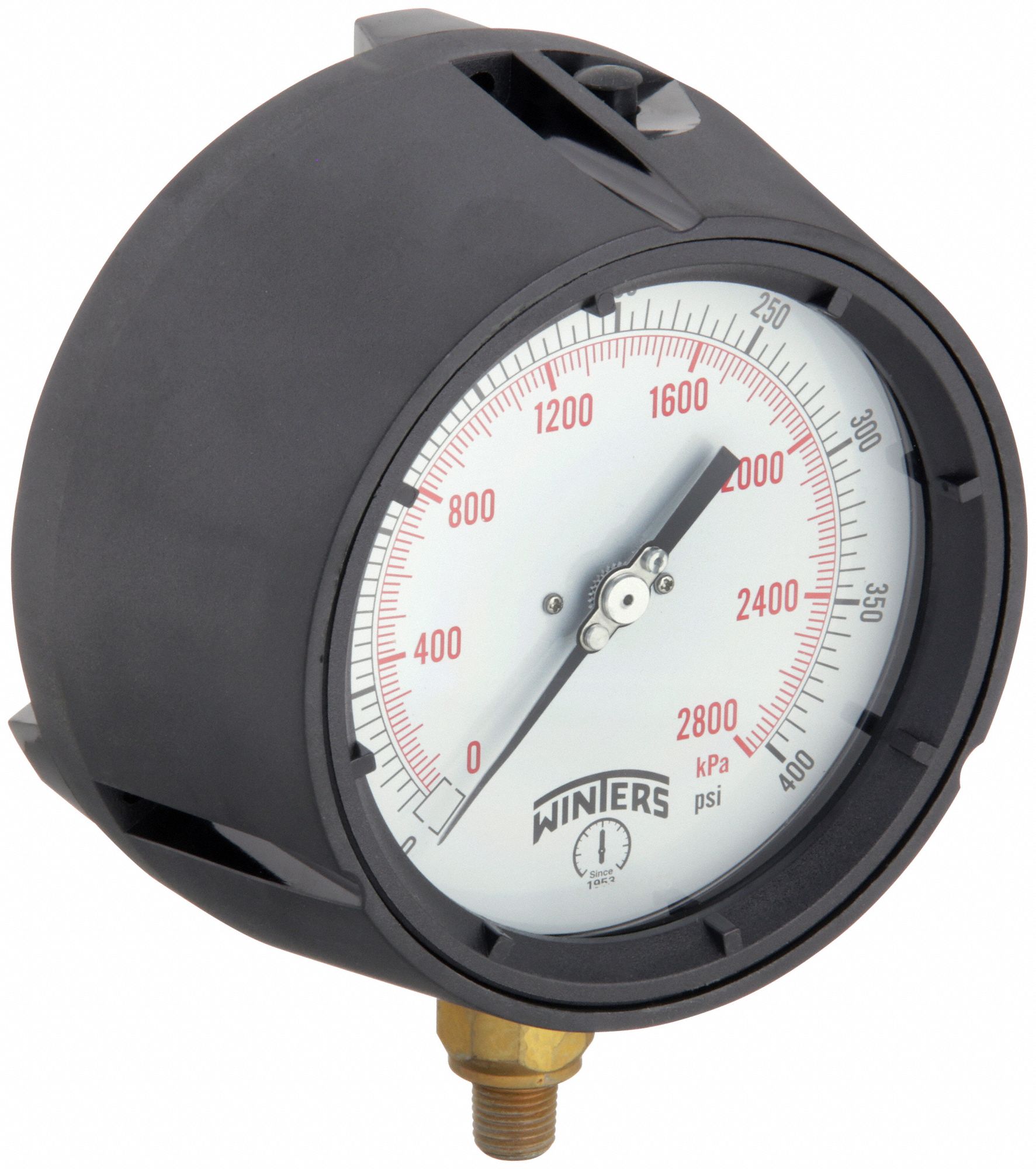 Process Pressure Gauge: 0 psi to 400 psi, White, 4 1/2 in Dial, 1/4 in NPT Male, Bottom, PPC
