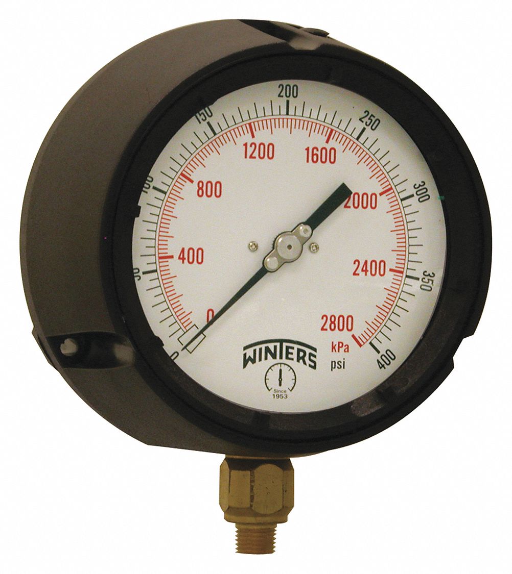 Process Pressure Gauge: 0 psi to 400 psi, White, 4 1/2 in Dial, 1/4 in NPT Male, Bottom, PPC