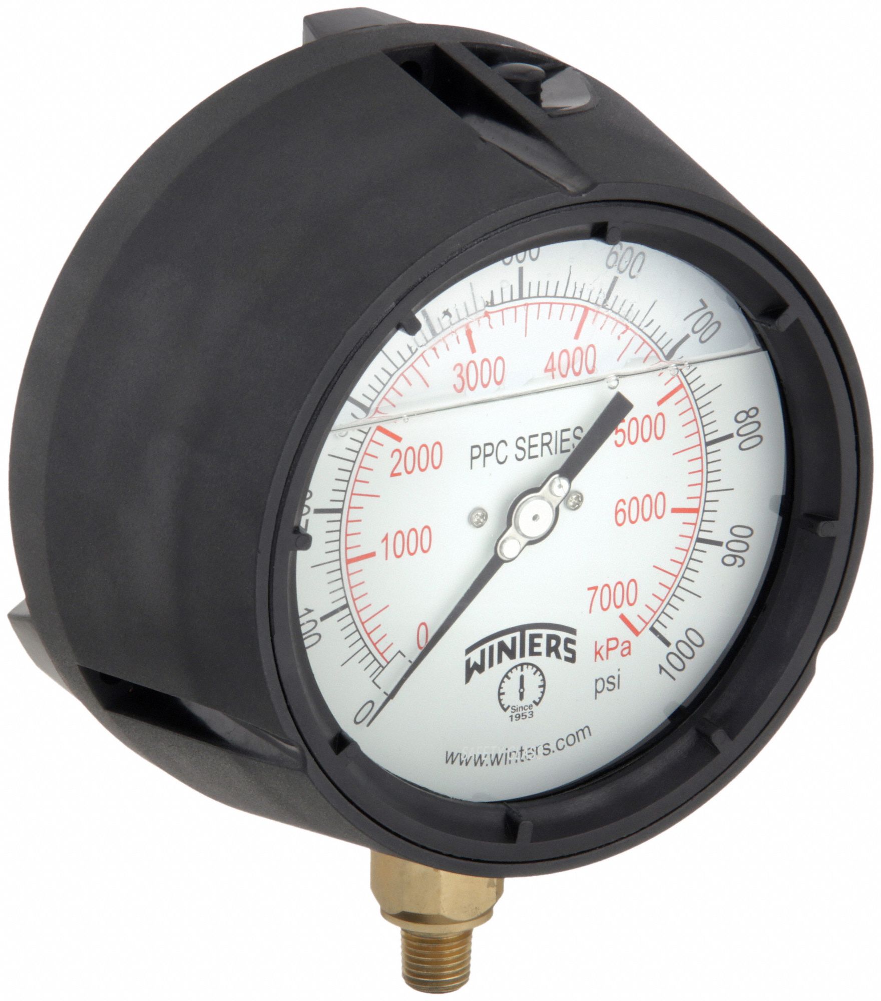 Process Pressure Gauge: 0 psi to 60 psi, White, 4 1/2 in Dial, 1/4 in NPT Male, Bottom, PPC